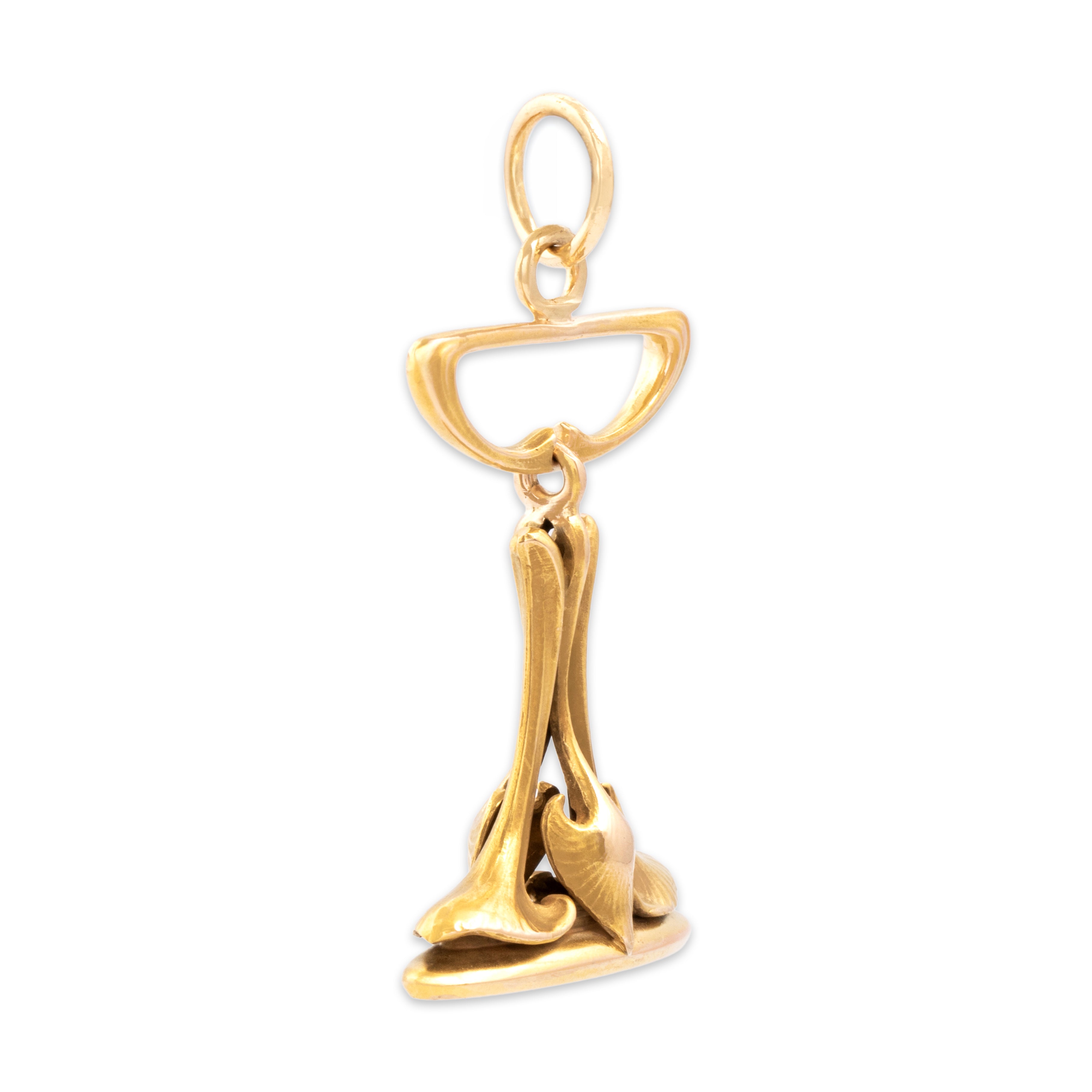 Antique Art Nouveau Large 14k Yellow & Rosy Yellow Gold Watch Fob Charm / Pendant