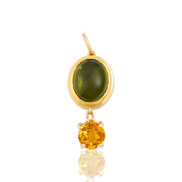 Vintage 18k Yellow Gold 6.63ct Peridot .89ct Citrine Earth-Toned Duo Dangle Pendant