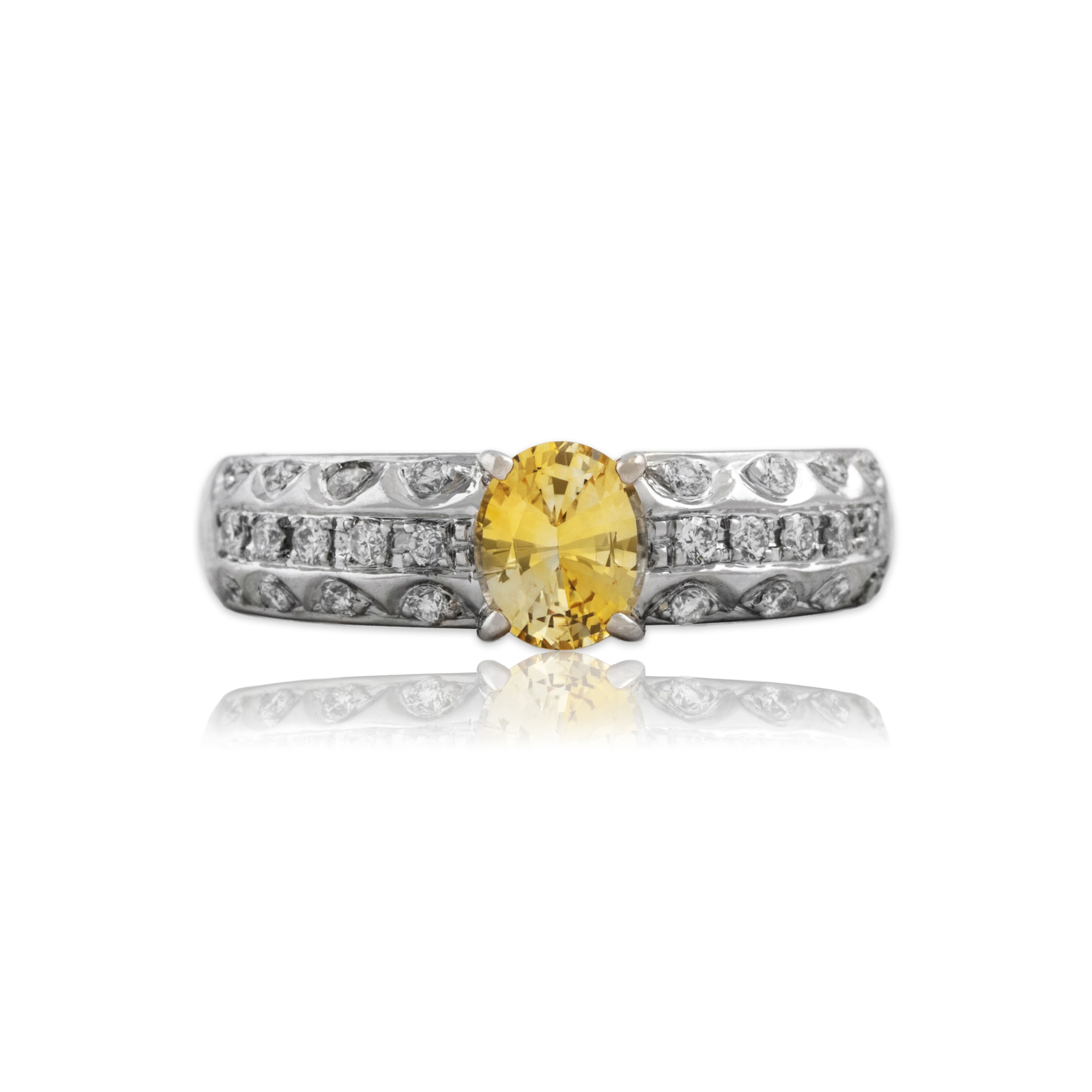 Vintage Platinum .78ct Yellow Sapphire Diamond Heavy Waving Glimmer Ring 6.00