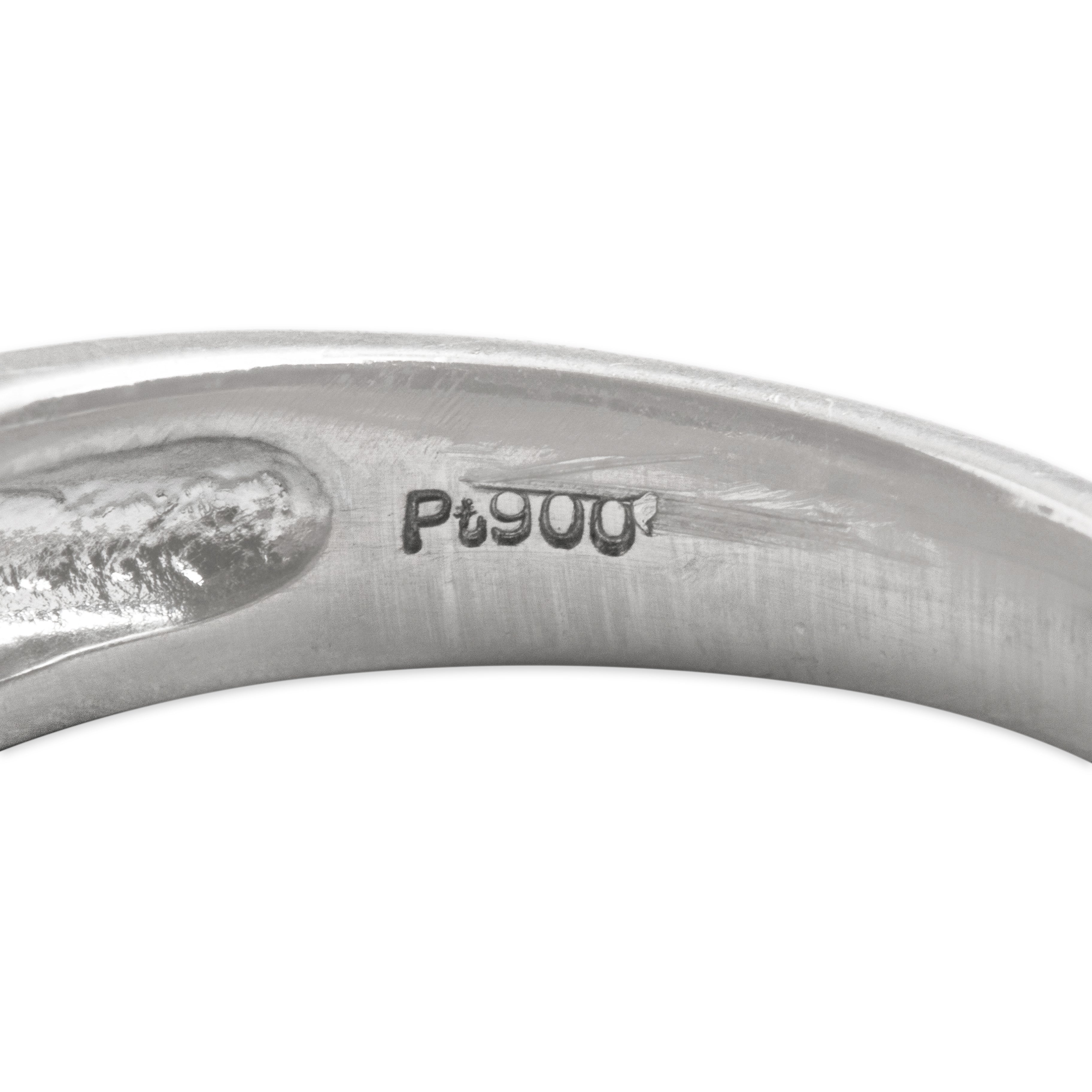 Vintage Platinum .78ct Yellow Sapphire Diamond Heavy Waving Glimmer Ring - Hallmark view