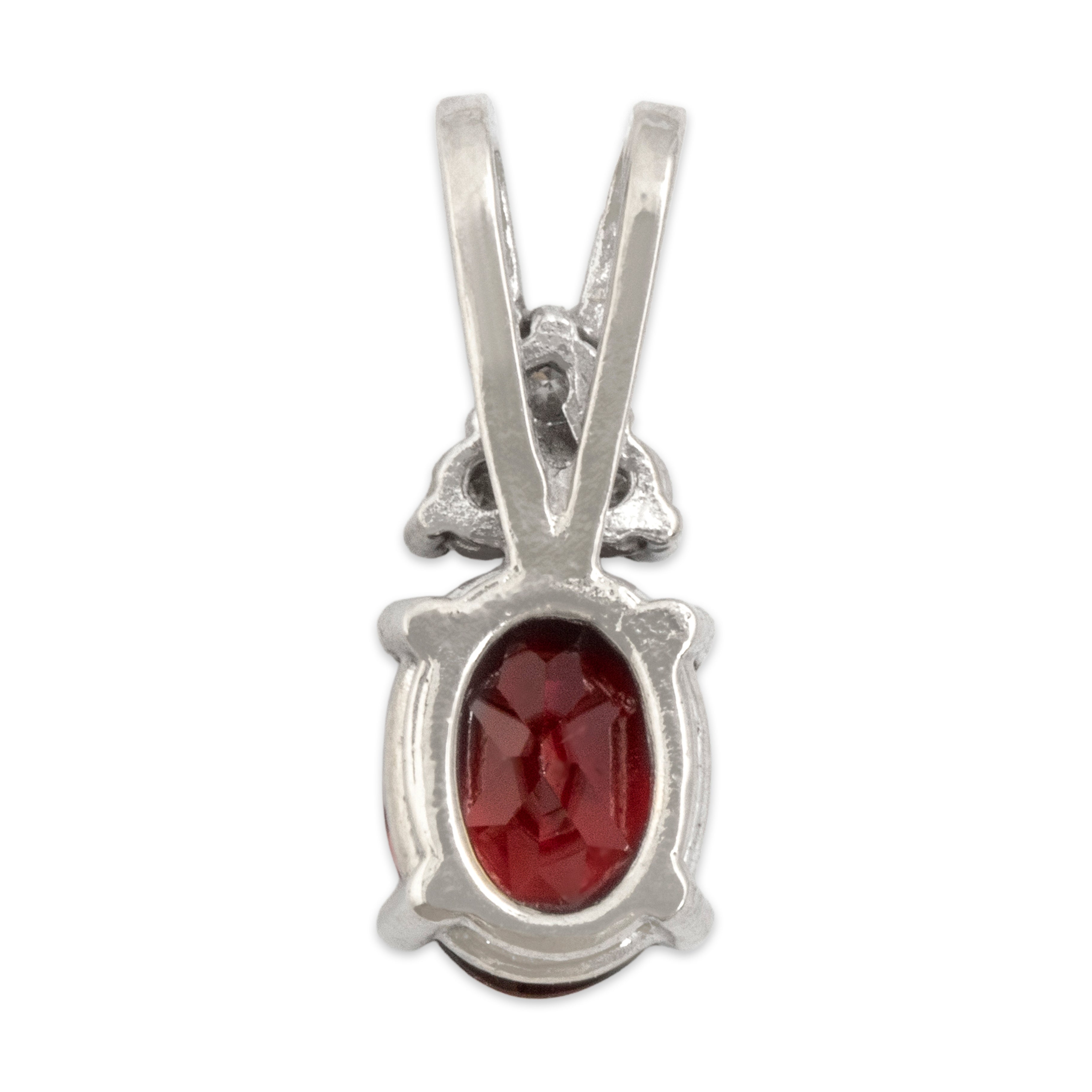 Vintage 14k White Gold .91ct Garnet Diamond Small Fantastic Brilliant Oval Pendant - Back view