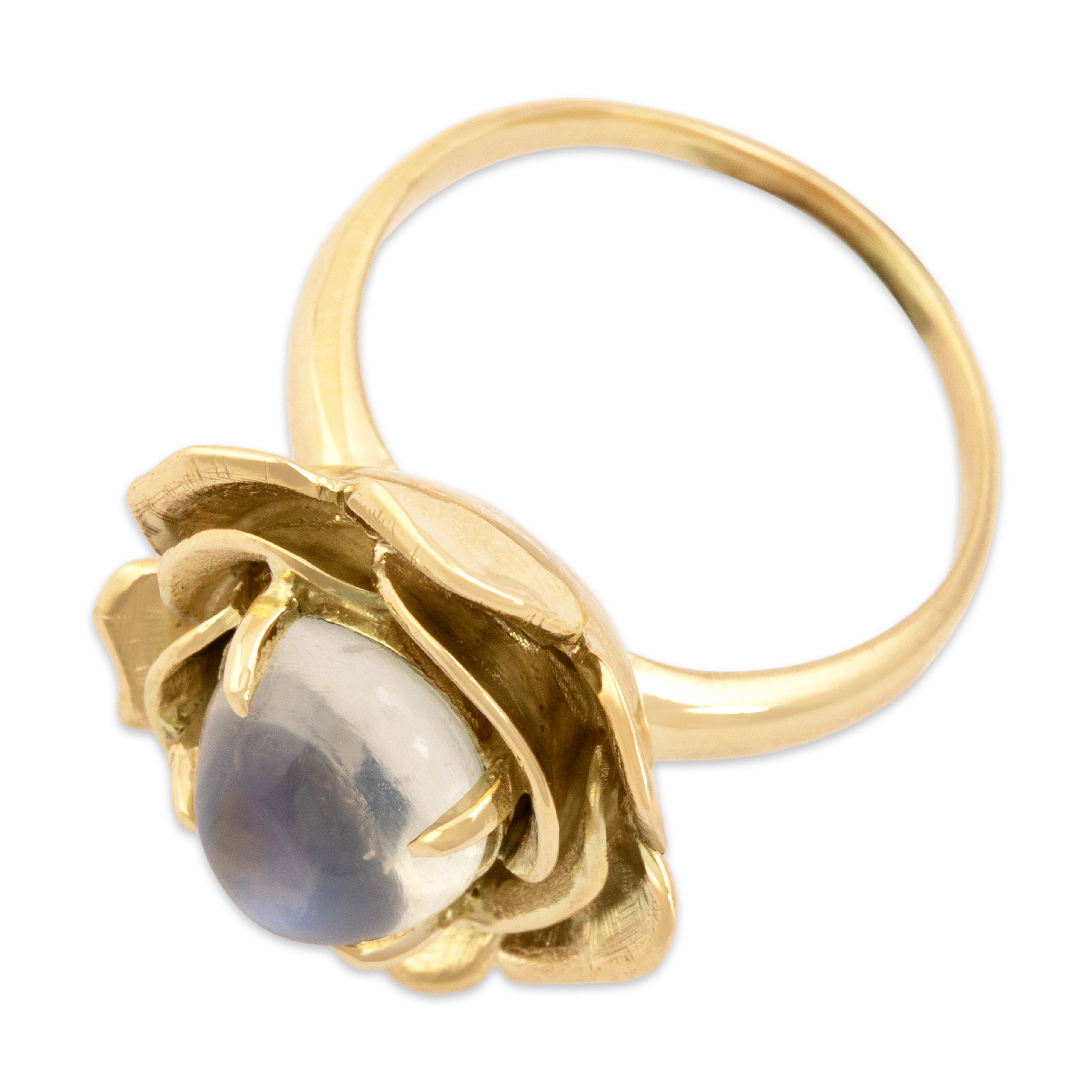 Vintage 14k Yellow Gold 3.85ct Moonstone Blooming Rose Statement Ring 6.50