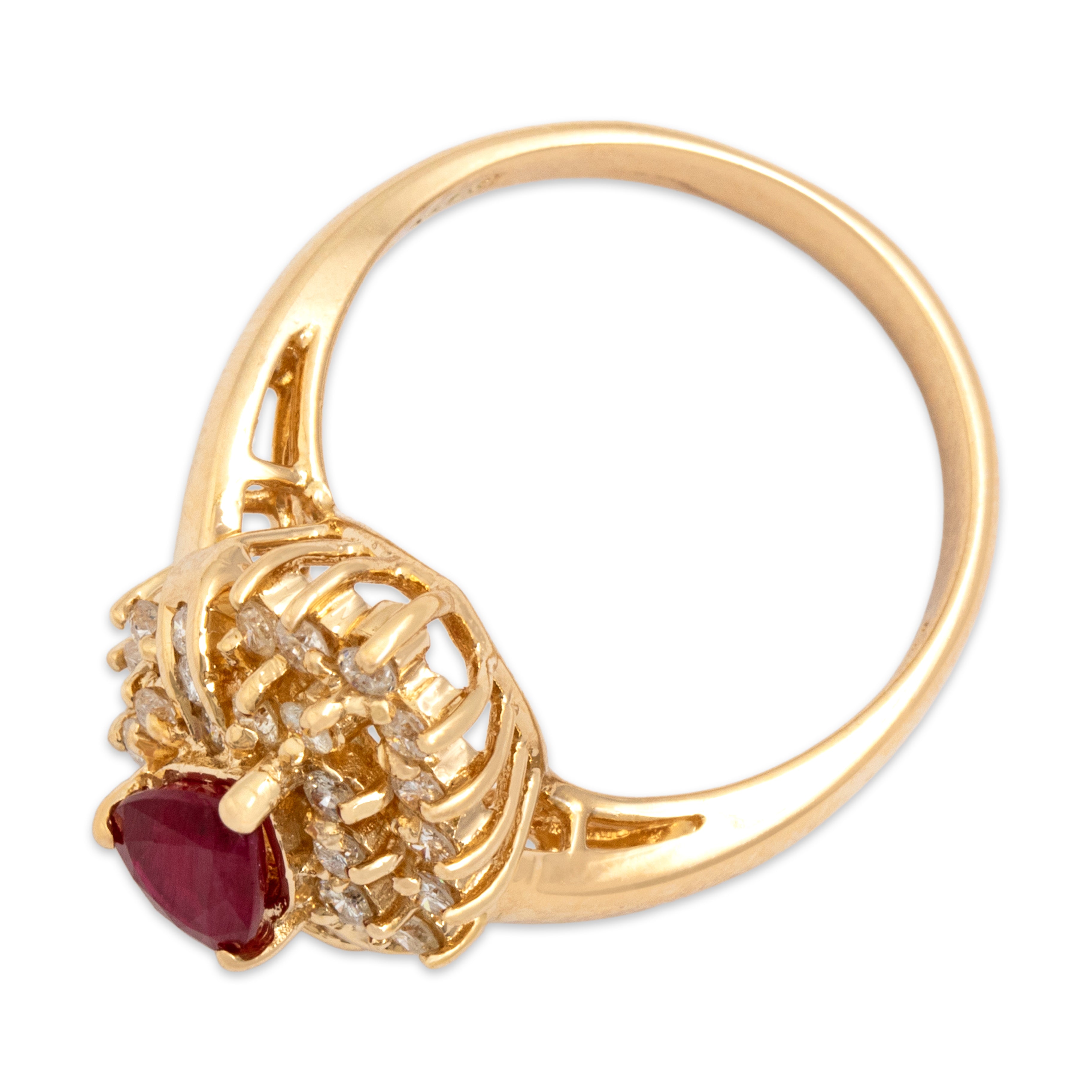 Vintage 14k Yellow Gold .69ct Ruby Diamond Sparkling Pear Cluster Ring - Overall view