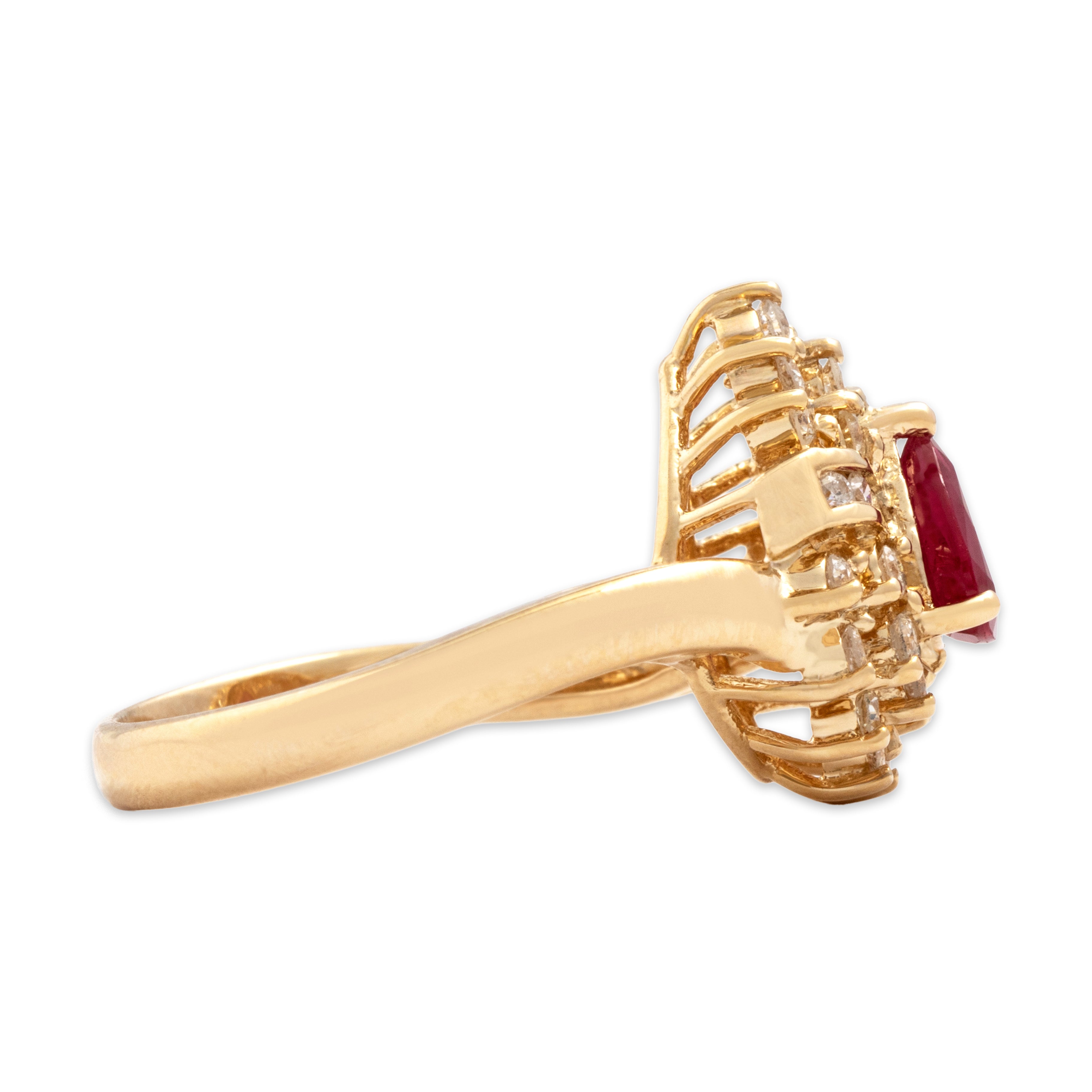 Vintage 14k Yellow Gold .69ct Ruby Diamond Sparkling Pear Cluster Ring - Side view