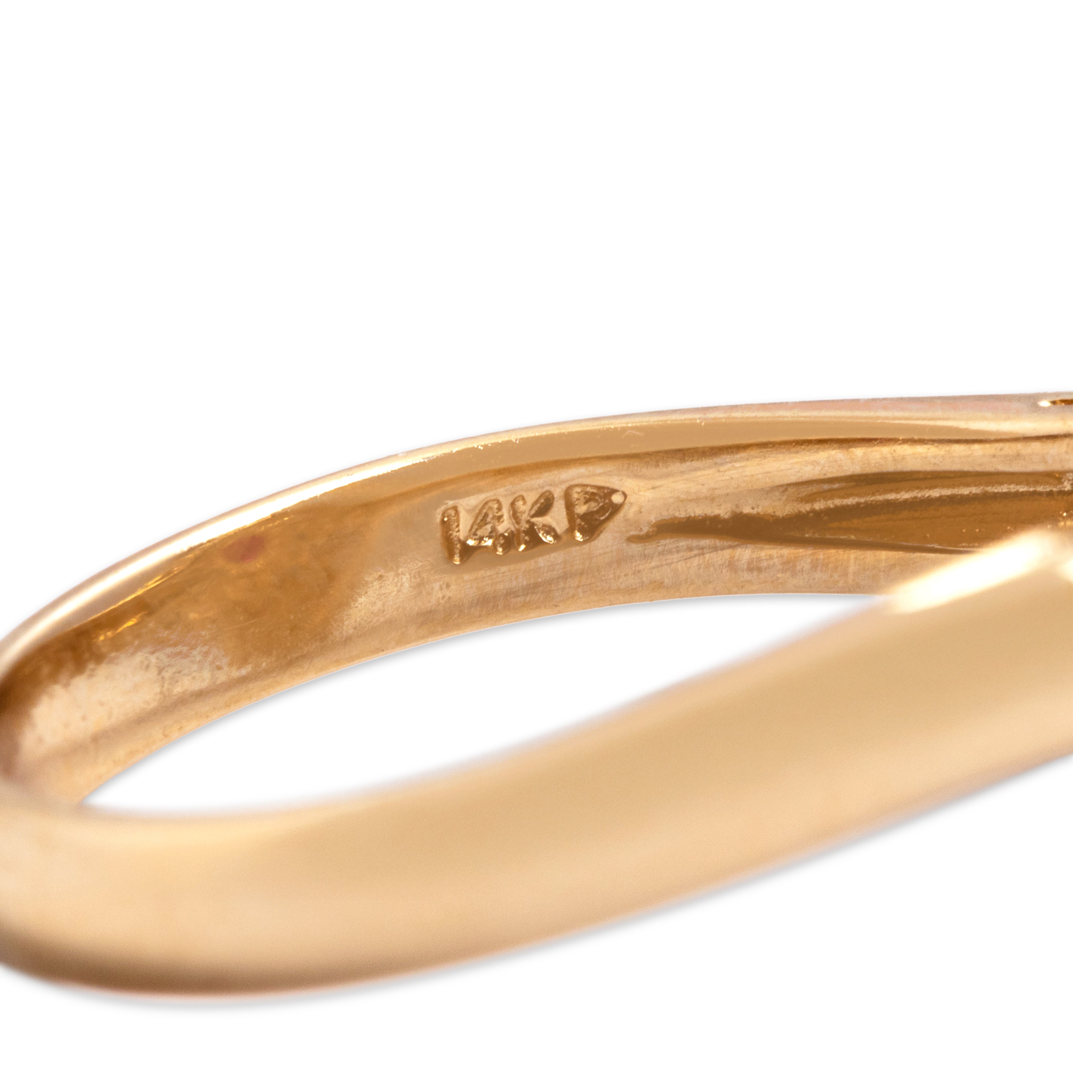 Vintage 14k Yellow Gold .69ct Ruby Diamond Sparkling Pear Cluster Ring - Hallmark view