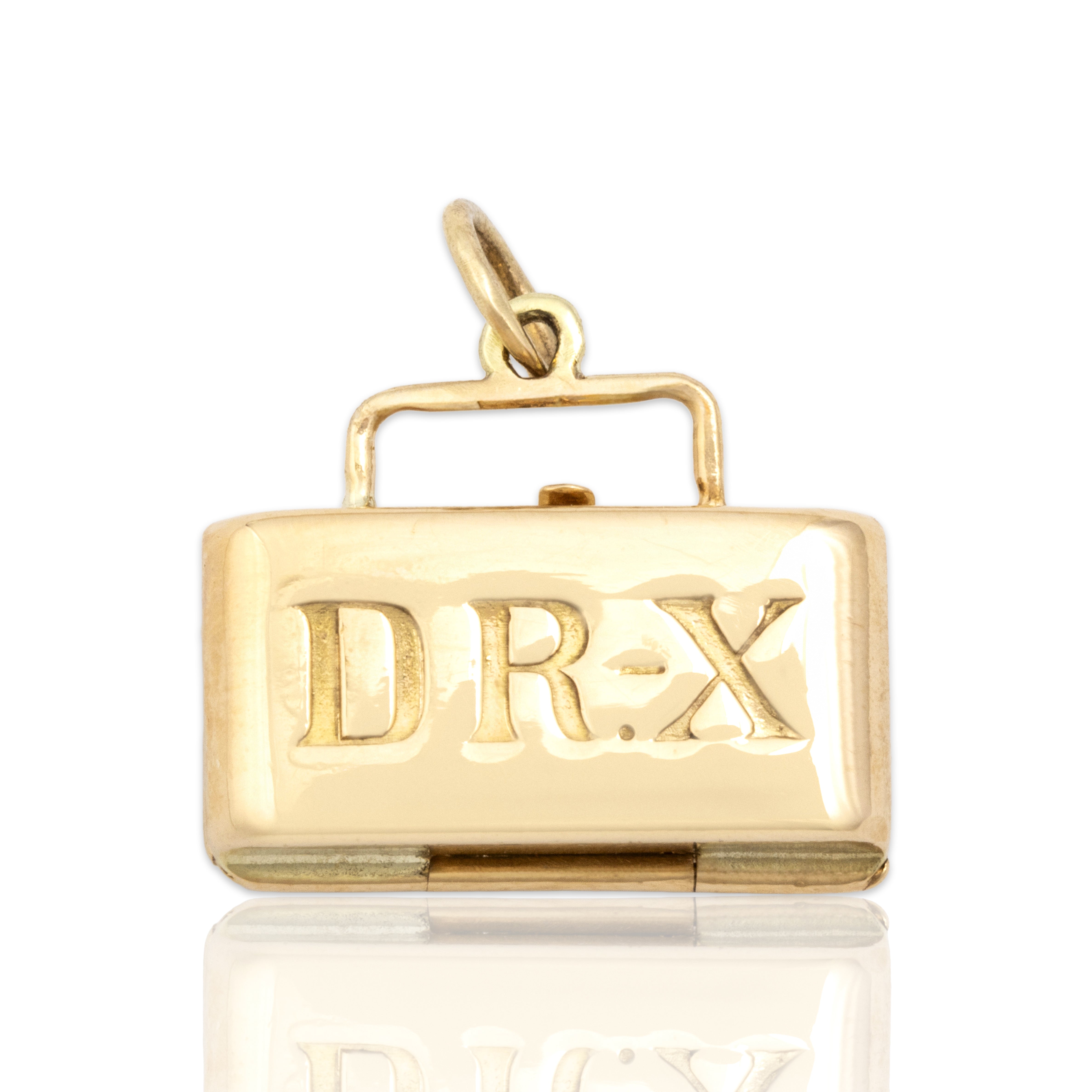 Vintage 14k Yellow Gold Opening Dr X Tool Bag Charm / Pendant - Close-up view
