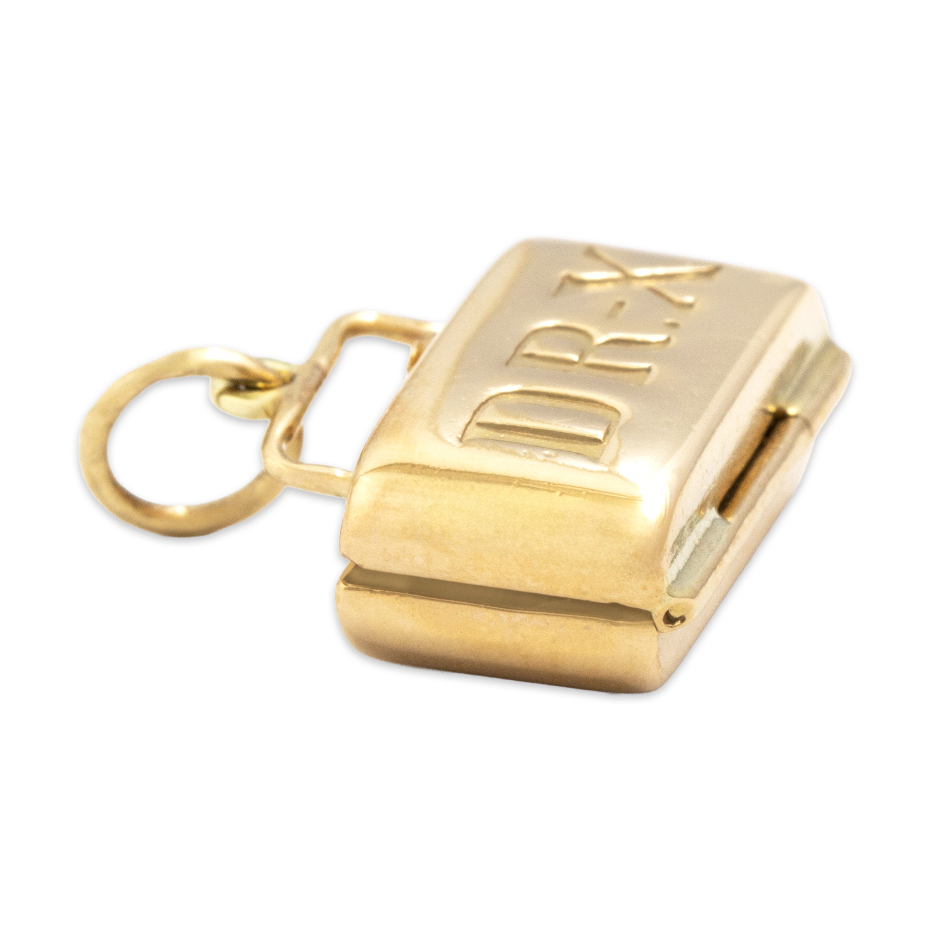 Vintage 14k Yellow Gold Opening Dr X Tool Bag Charm / Pendant - Side view