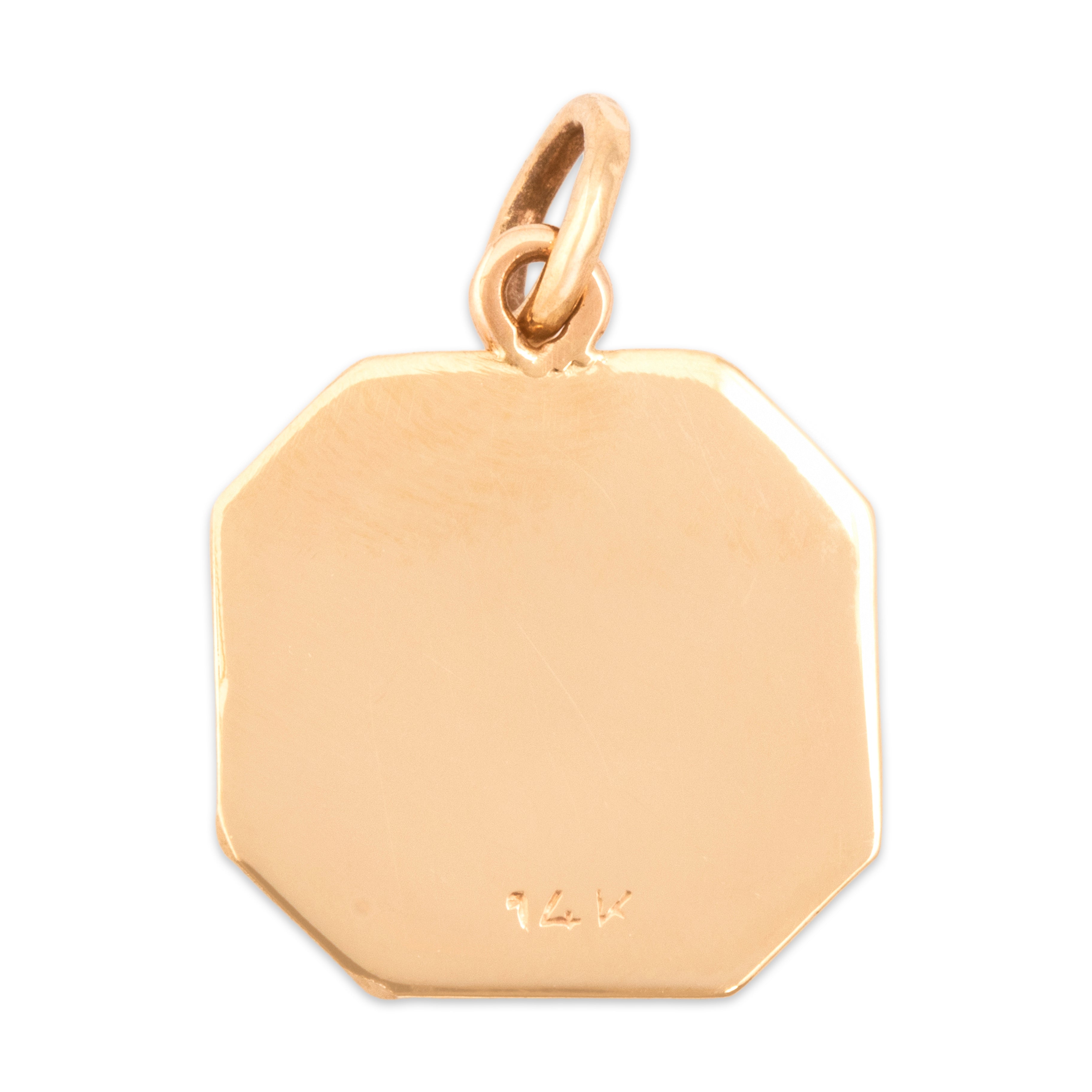 Vintage 14k Rosy Yellow Gold Tiger's Eye Mesmerizing Ornate Cabochon Charm / Pendant - Back view