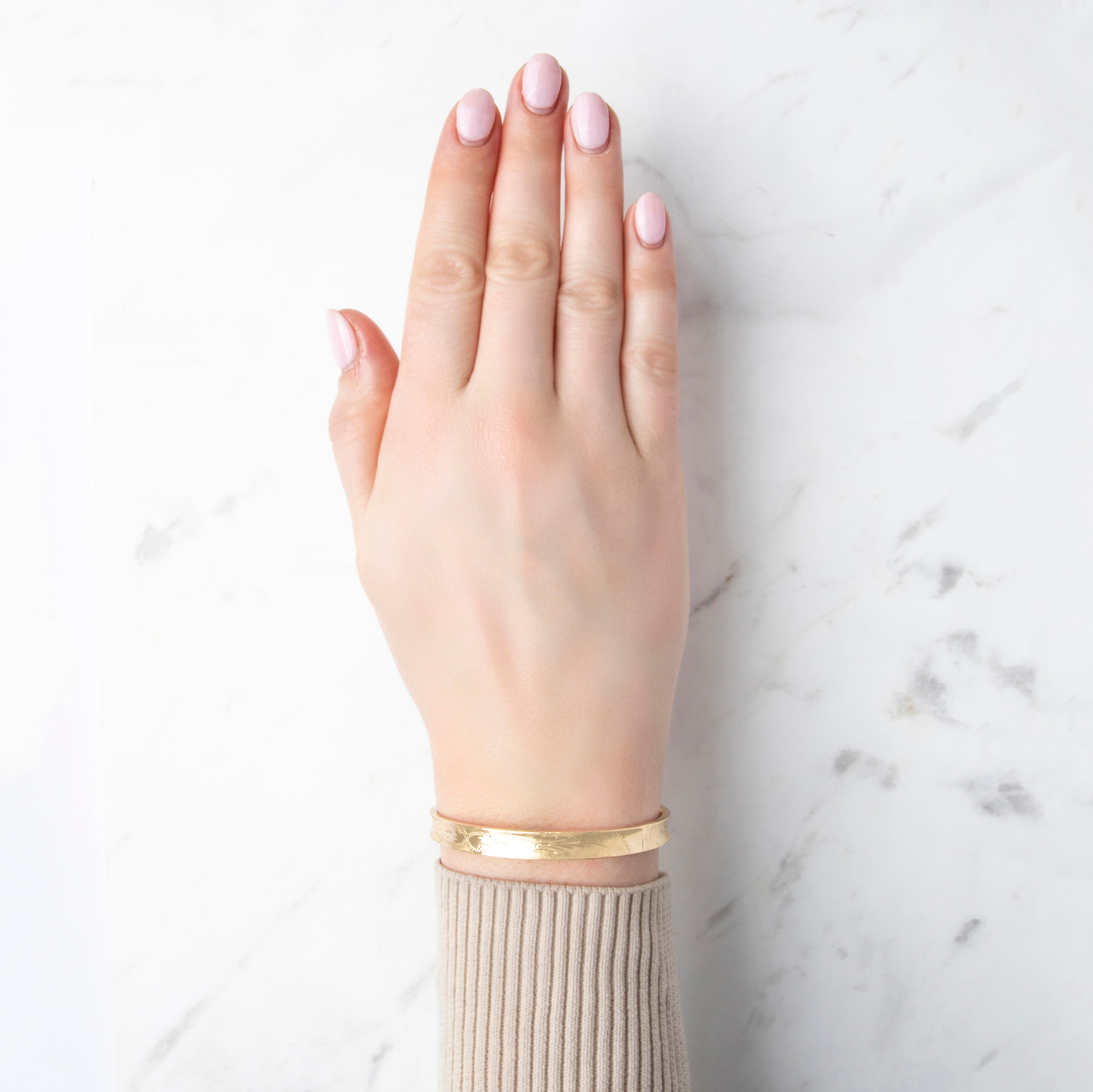 Vintage 14k Yellow Gold Adorned Bangle Bracelet - On model view