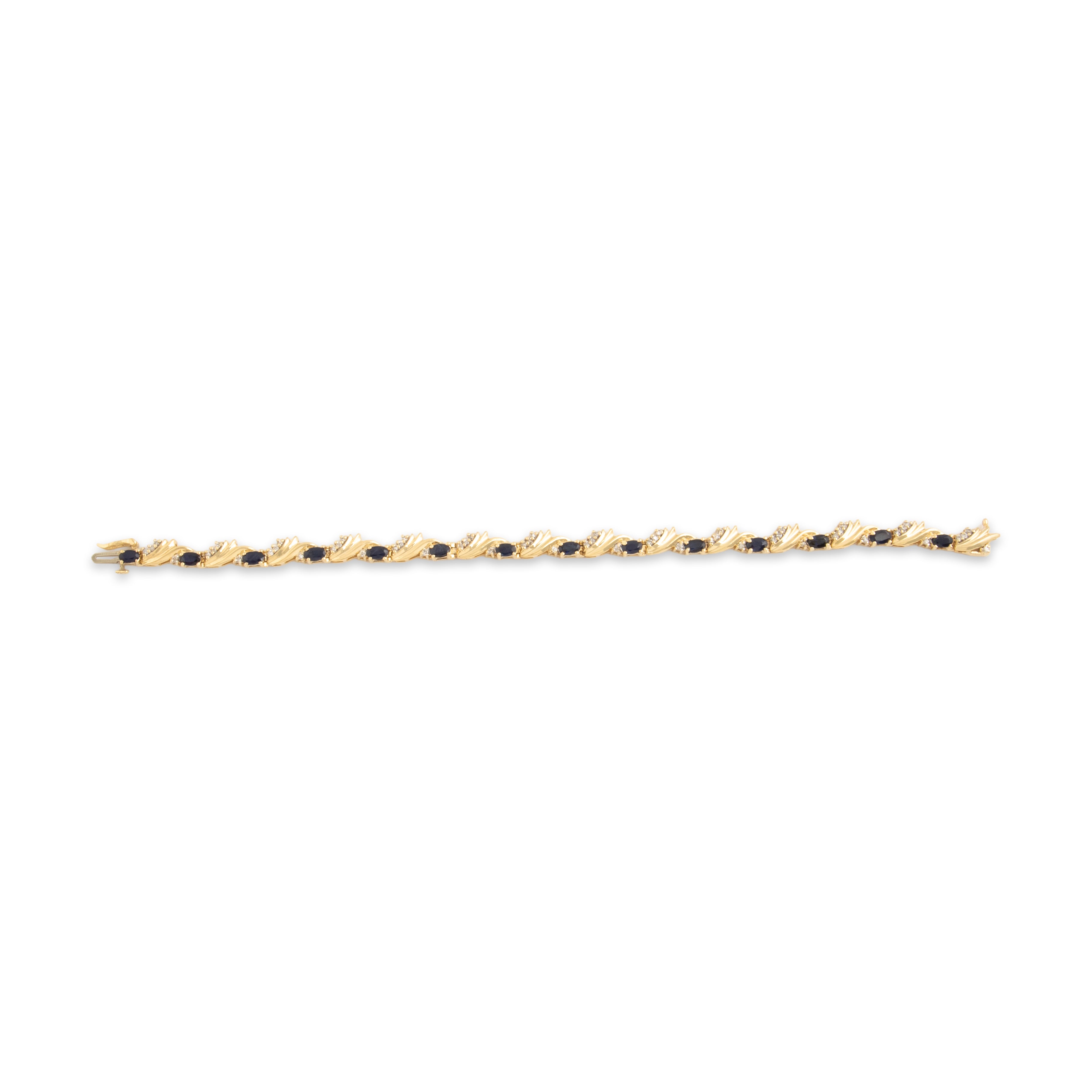 Vintage 14k Yellow Gold 3.7cttw Blue Sapphire Diamond Accented Wave Link Bracelet - Overall view