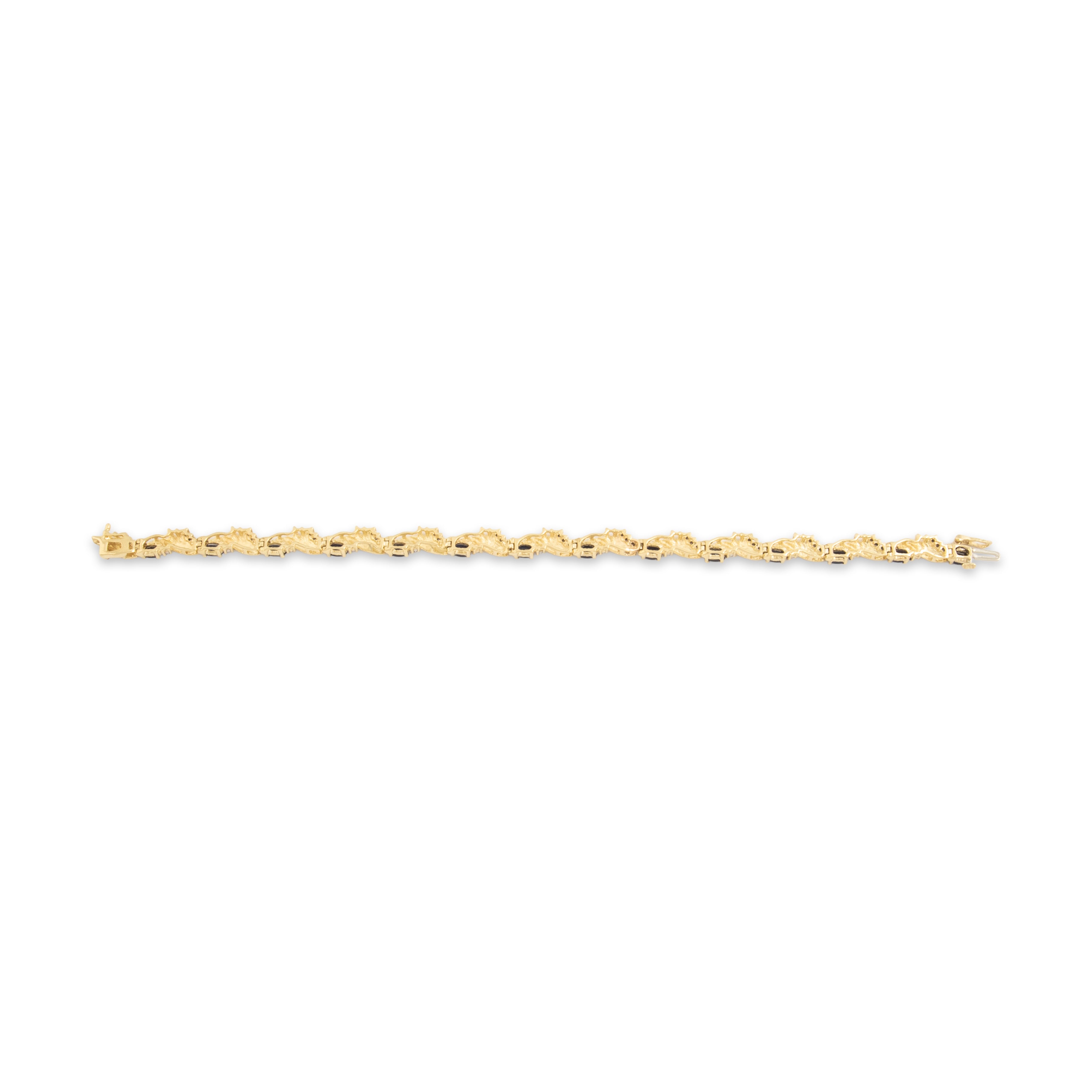 Vintage 14k Yellow Gold 3.7cttw Blue Sapphire Diamond Accented Wave Link Bracelet - Back view