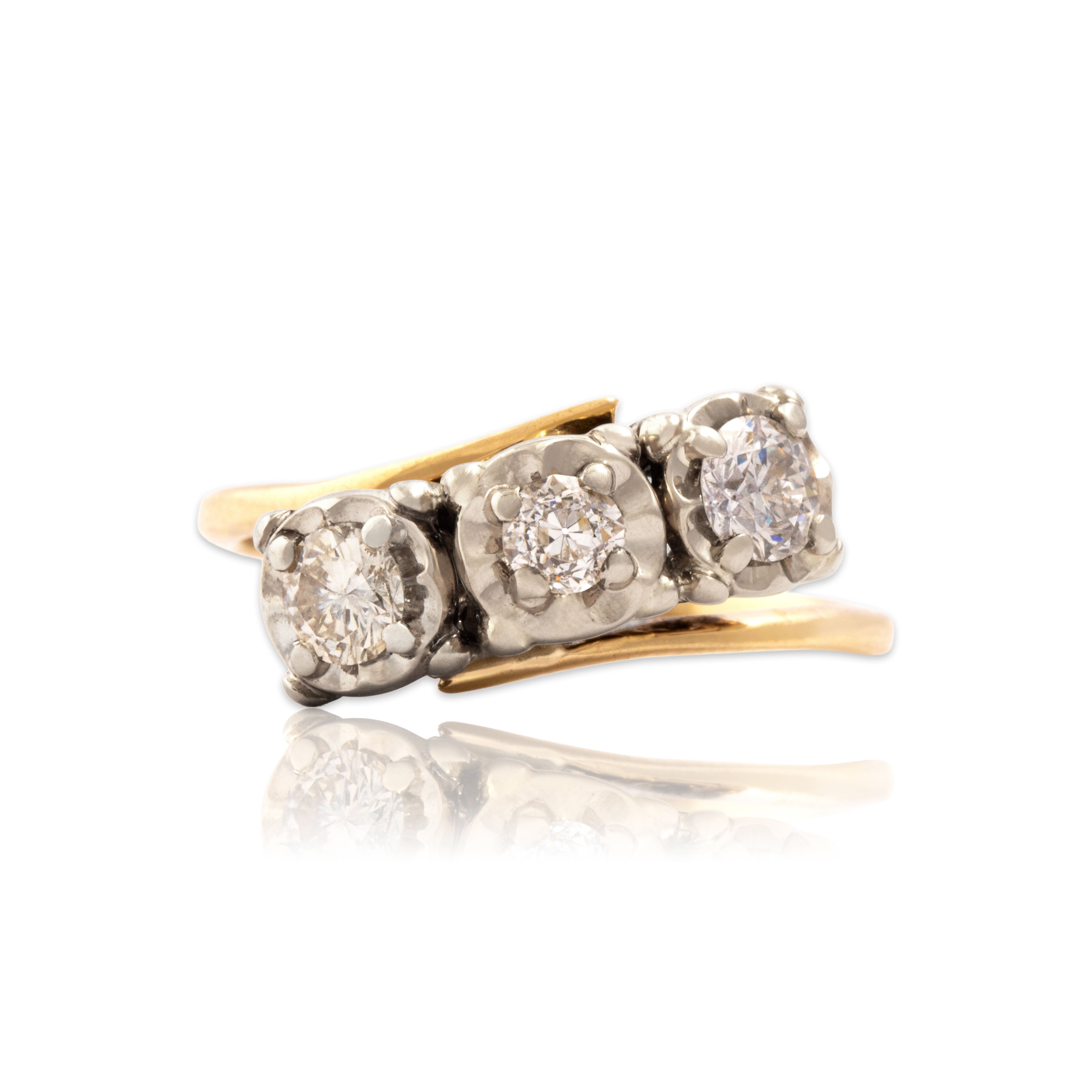 Vintage 14k Yellow & White Gold .63cttw Multi-Cut Diamond Bypass Ring 6.25