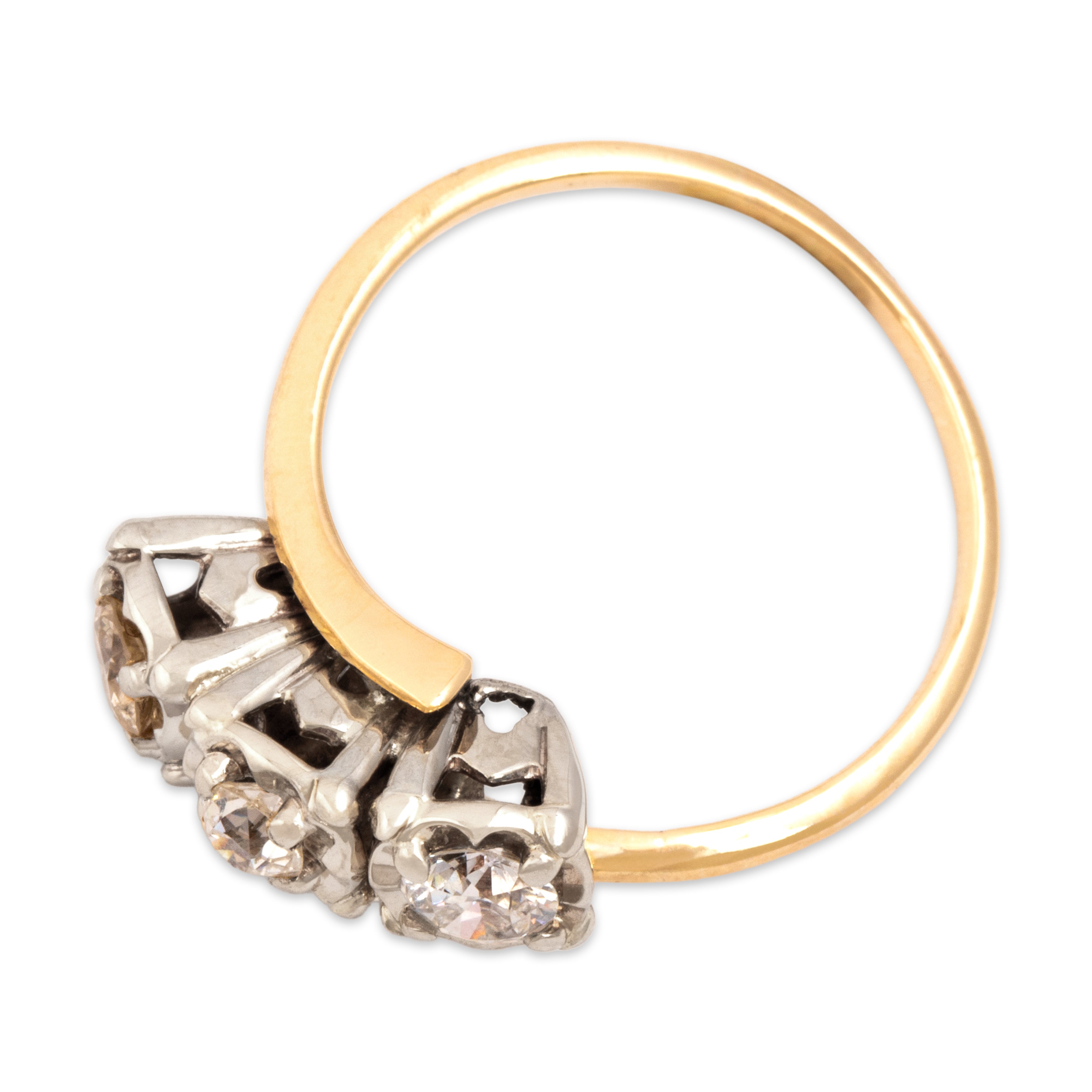 Vintage 14k Yellow & White Gold .63cttw Multi-Cut Diamond Bypass Ring 6.25