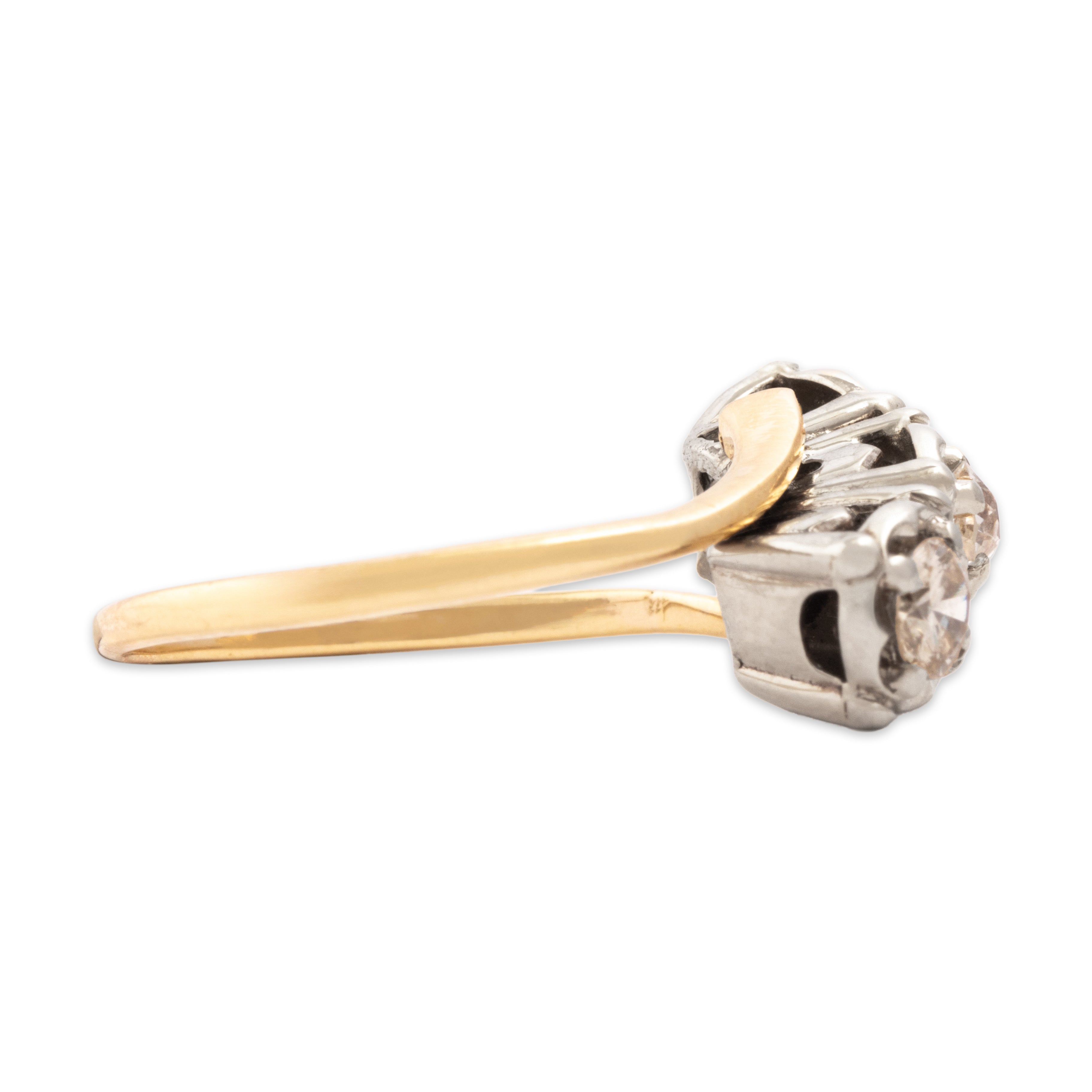Vintage 14k Yellow & White Gold .63cttw Multi-Cut Diamond Bypass Ring 6.25