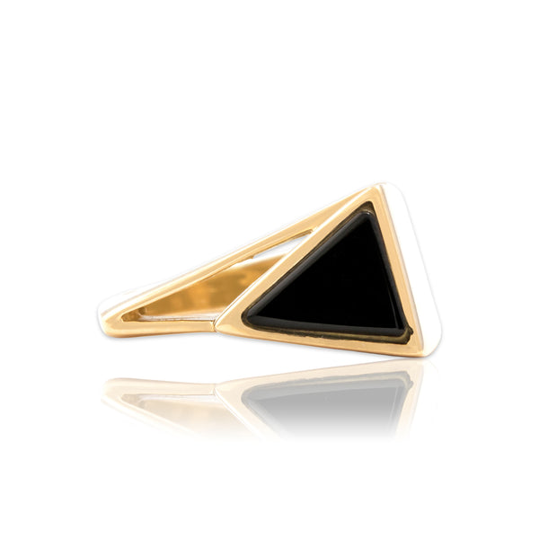 Vintage 14k Yellow Gold Onyx Chic Bold Triangle Ring 7.00