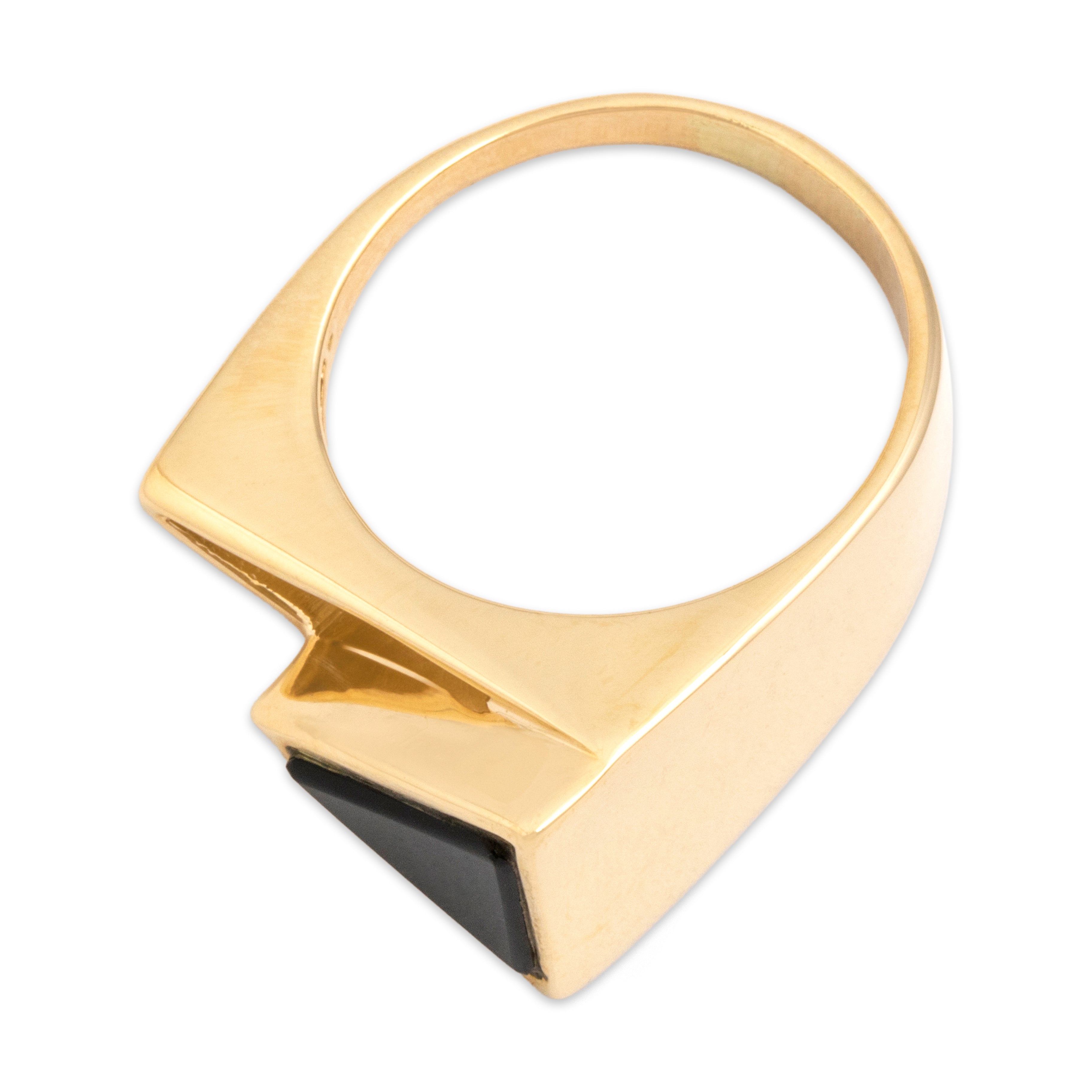 Vintage 14k Yellow Gold Onyx Bold Triangle Ring - Overall view