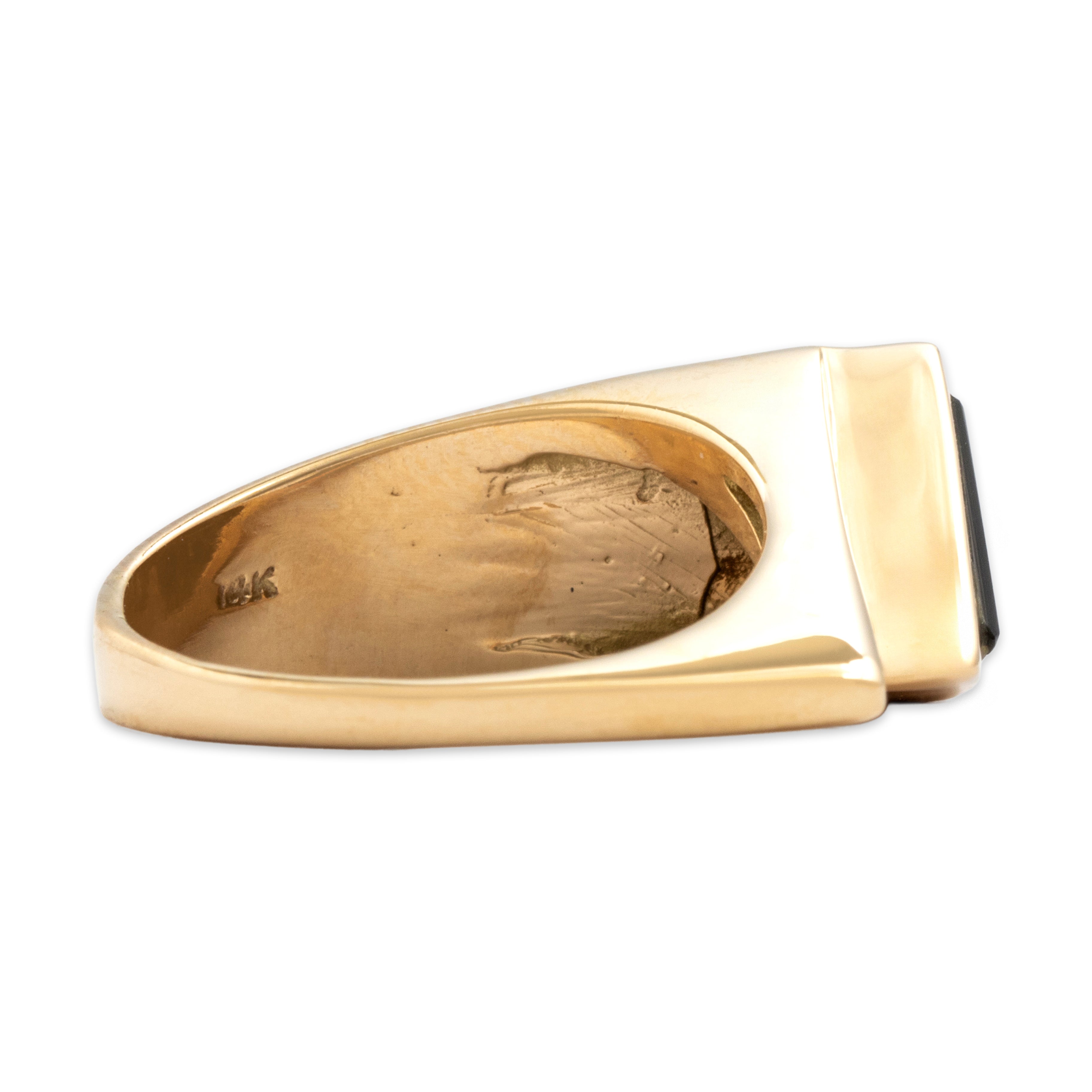 Vintage 14k Yellow Gold Onyx Bold Triangle Ring - Side view