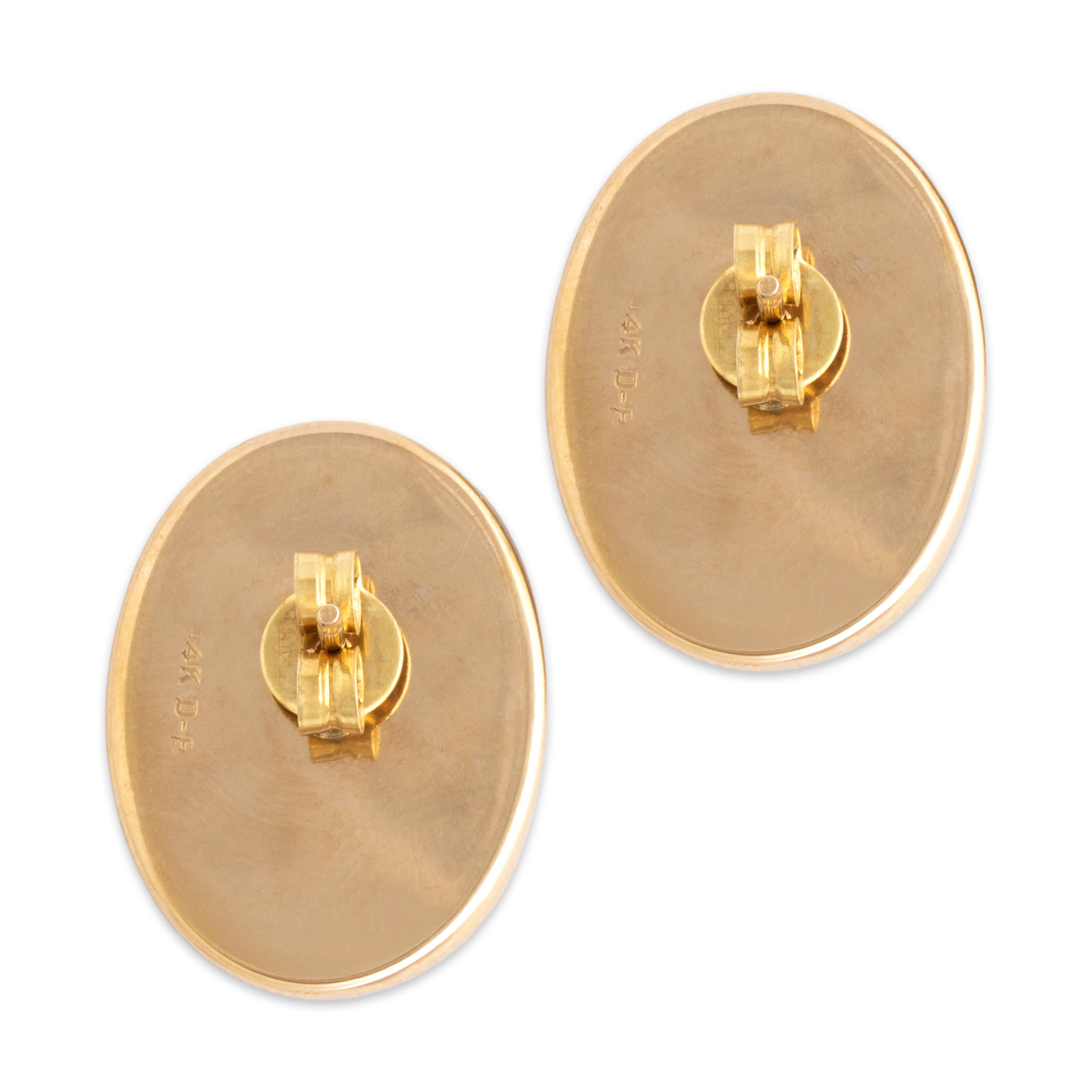 Vintage 14k Yellow Gold Lapis Lazuli Oval Disc Stud Earrings - Back view