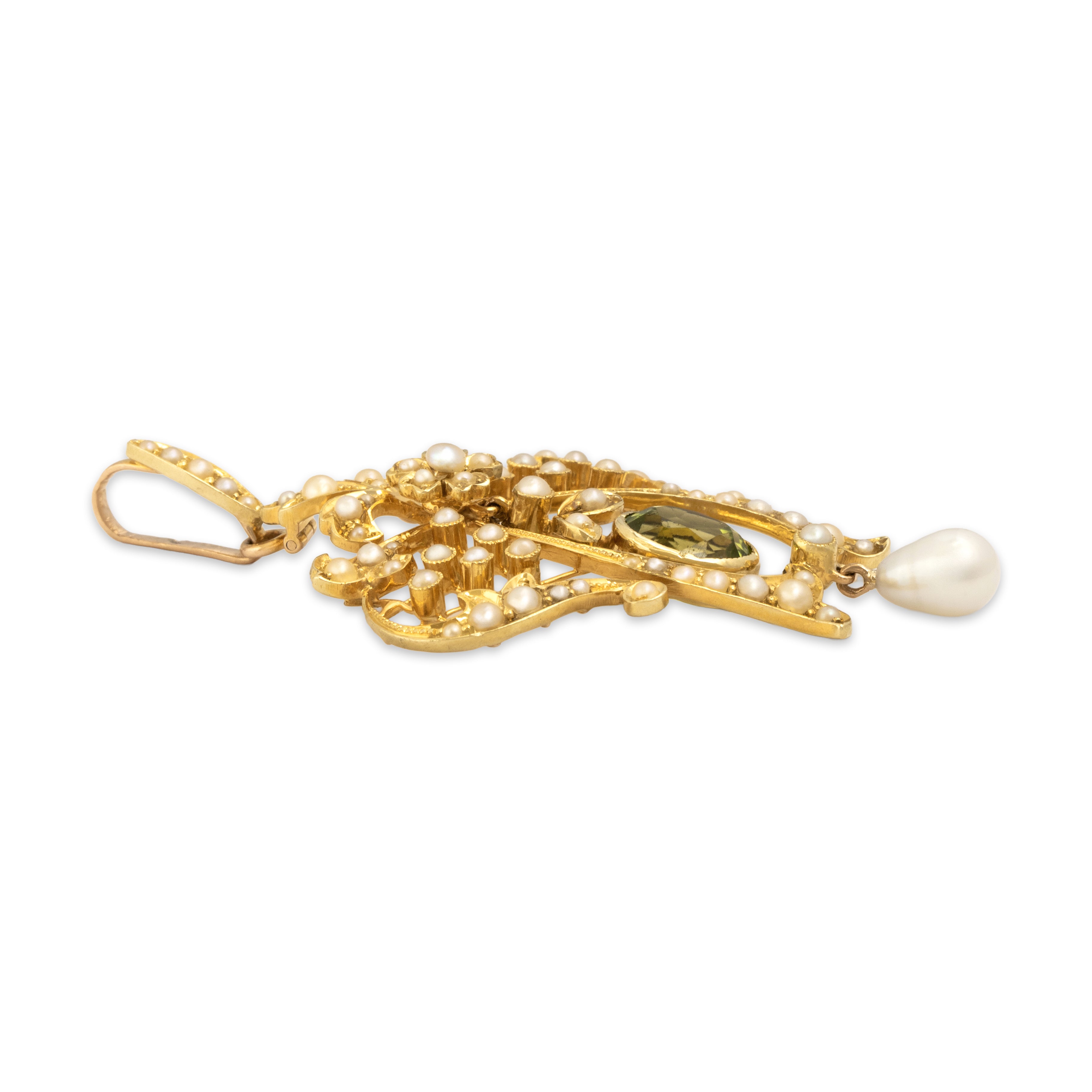Antique Victorian Large 15k Yellow Gold & 14k Rose Gold 1.33ct Peridot Pearl Pendant