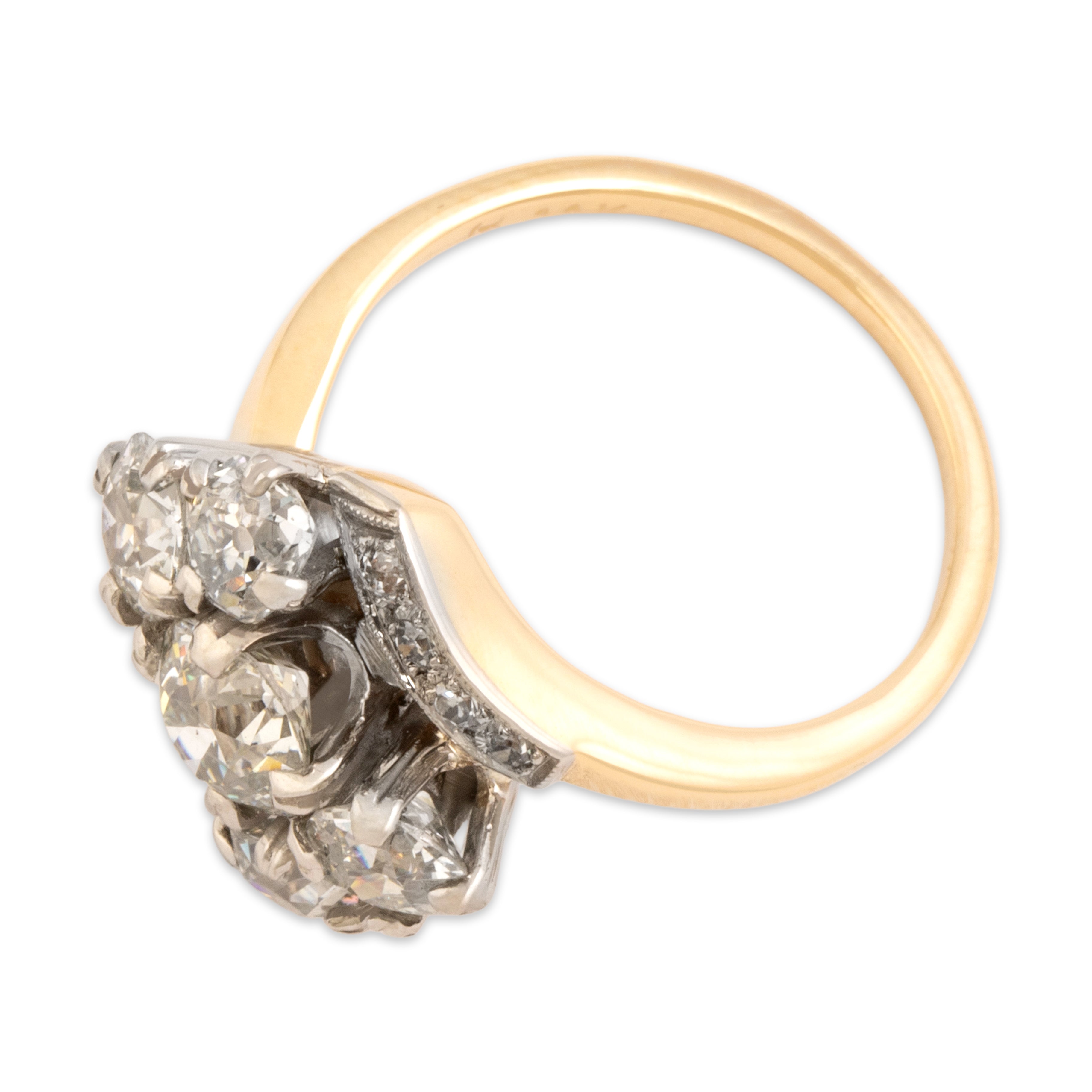 Vintage 14k Yellow & White Gold 2.46cttw Old European Old Mine Cut Diamond Superb Bypass Ring - Overall view