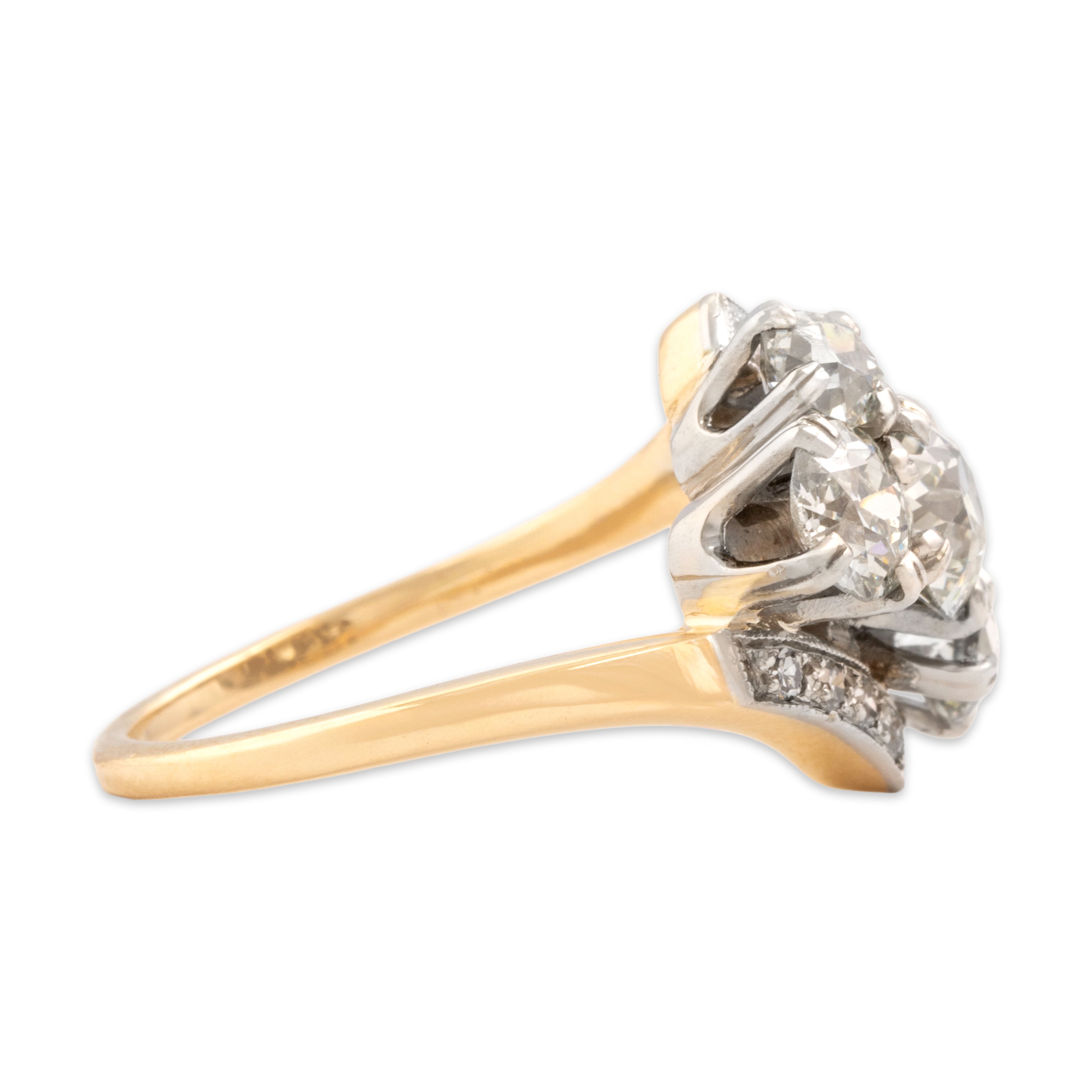 Vintage 14k Yellow & White Gold 2.46cttw Old European Old Mine Cut Diamond Superb Bypass Ring - Side view