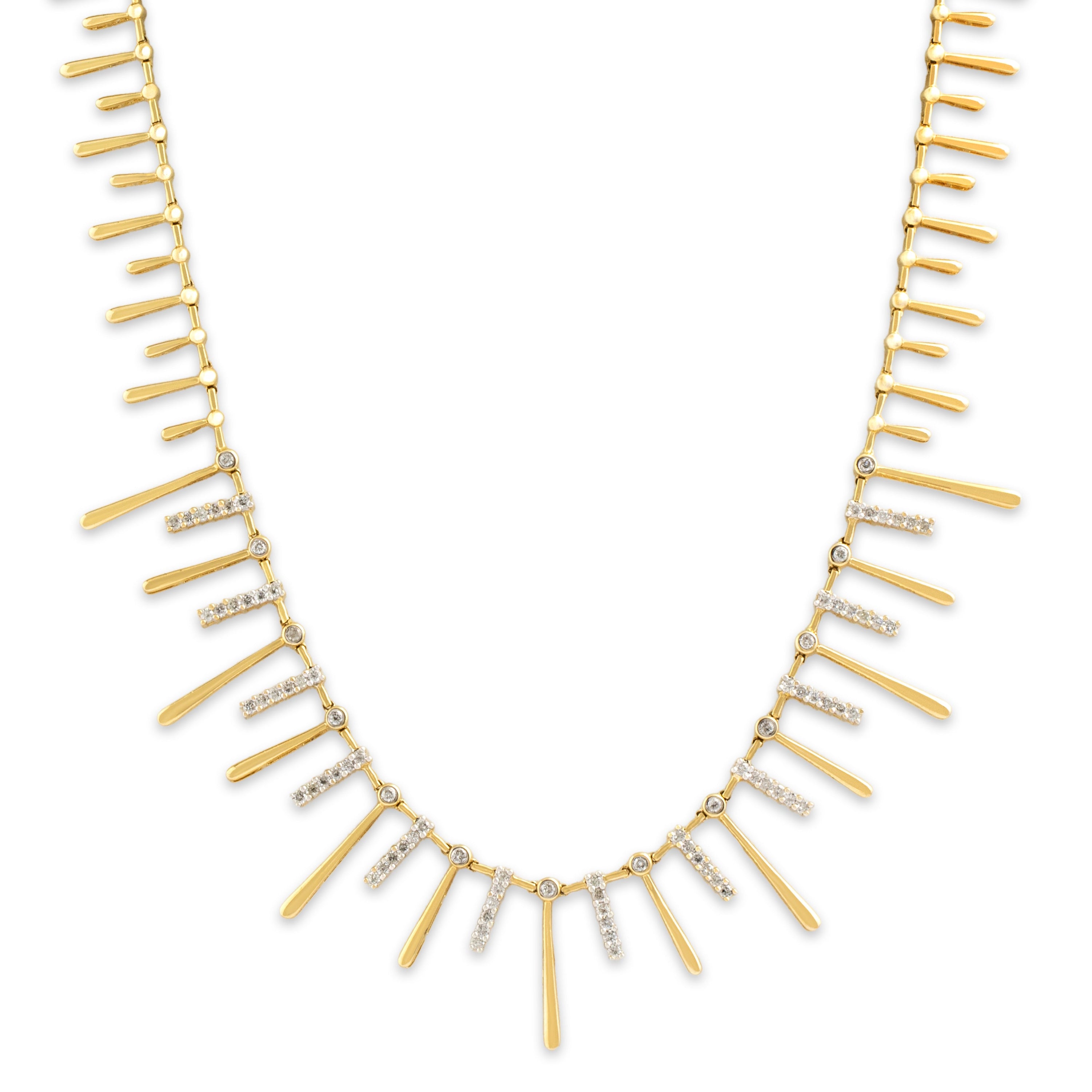 Vintage 14k Yellow Gold 1.31cttw Diamond Incredible Adorned Fringe Necklace - Close-up view
