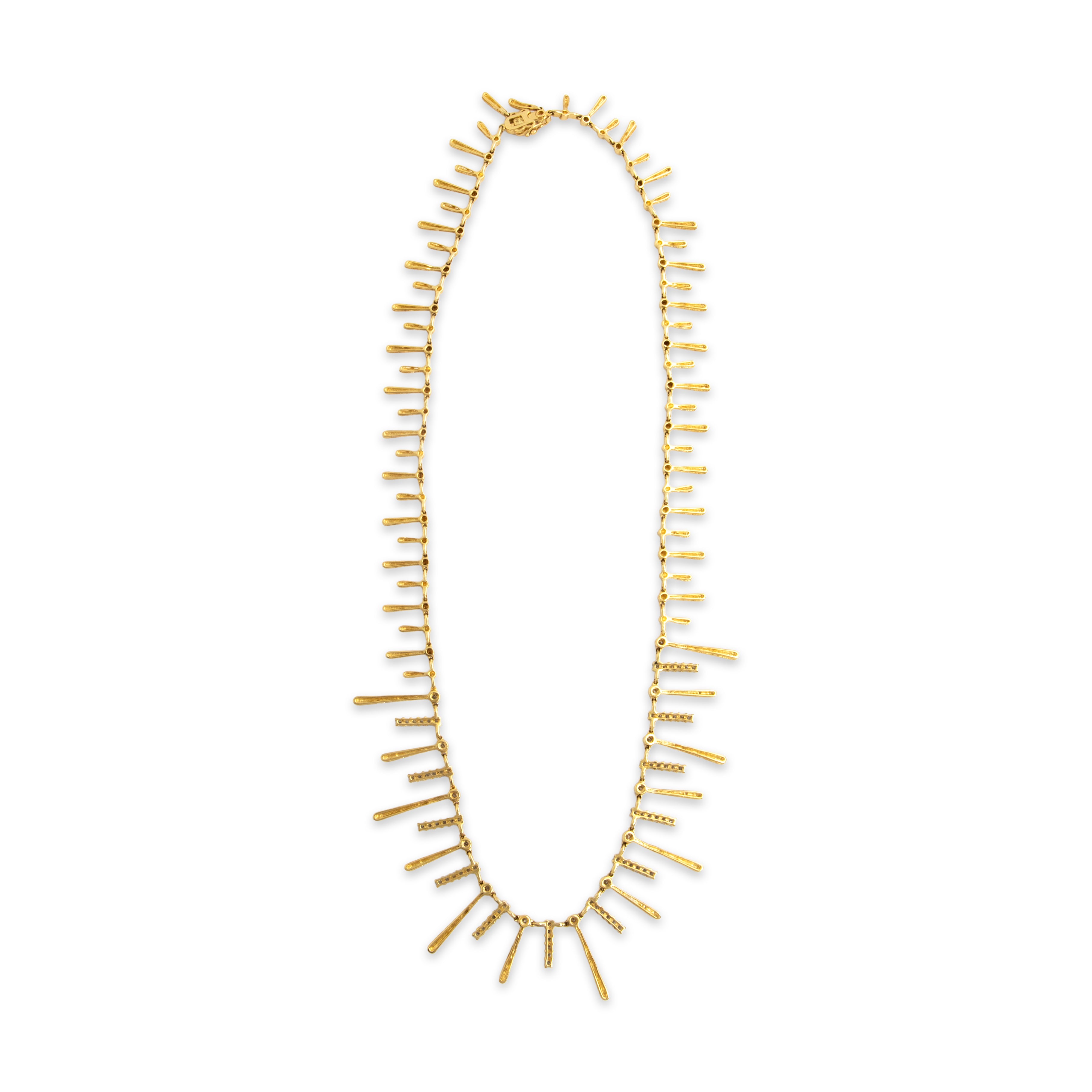 Vintage 14k Yellow Gold 1.31cttw Diamond Incredible Adorned Fringe Necklace - Back view