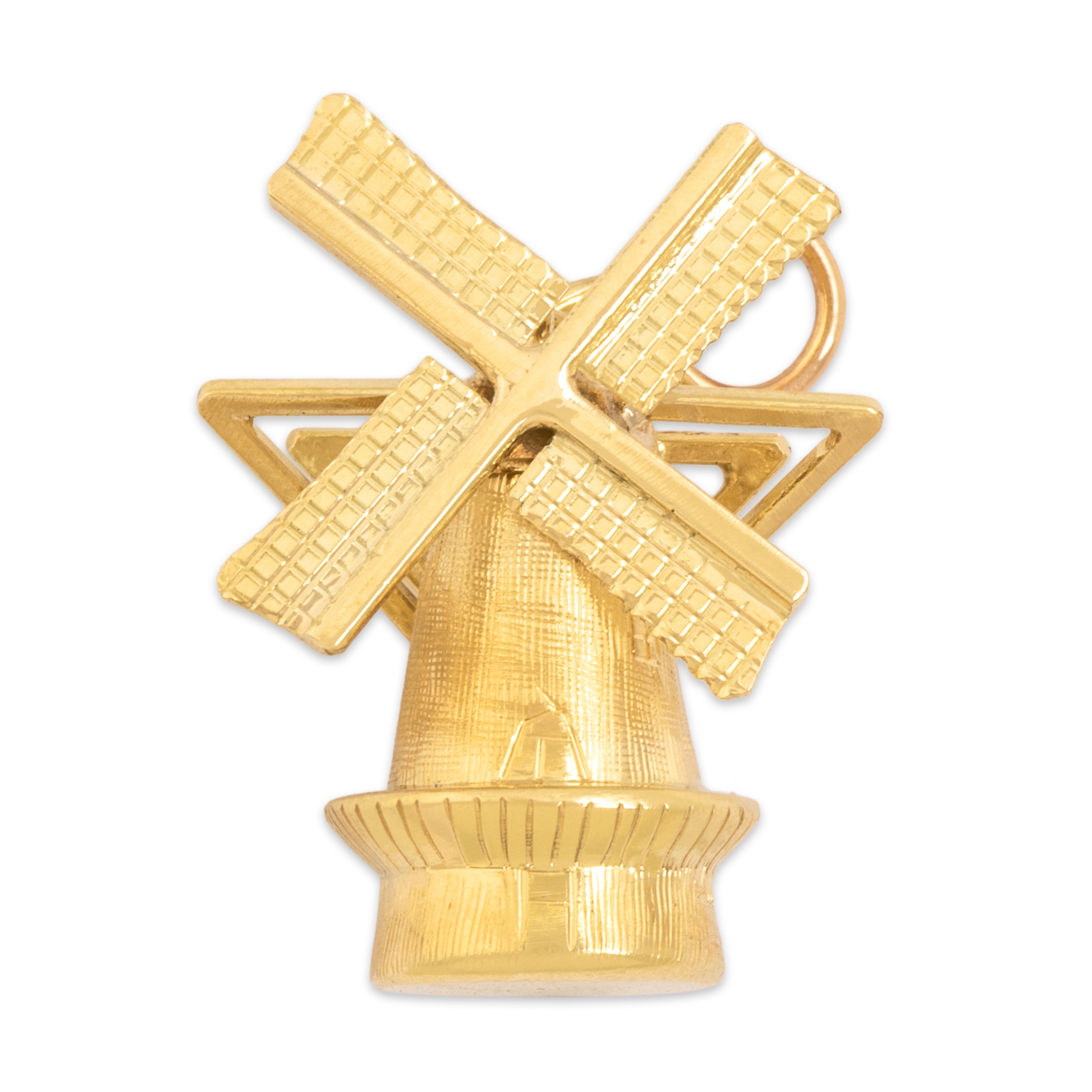 Vintage 14k Yellow Gold Articulated Textured Spinning Windmill Charm / Pendant - Overall view