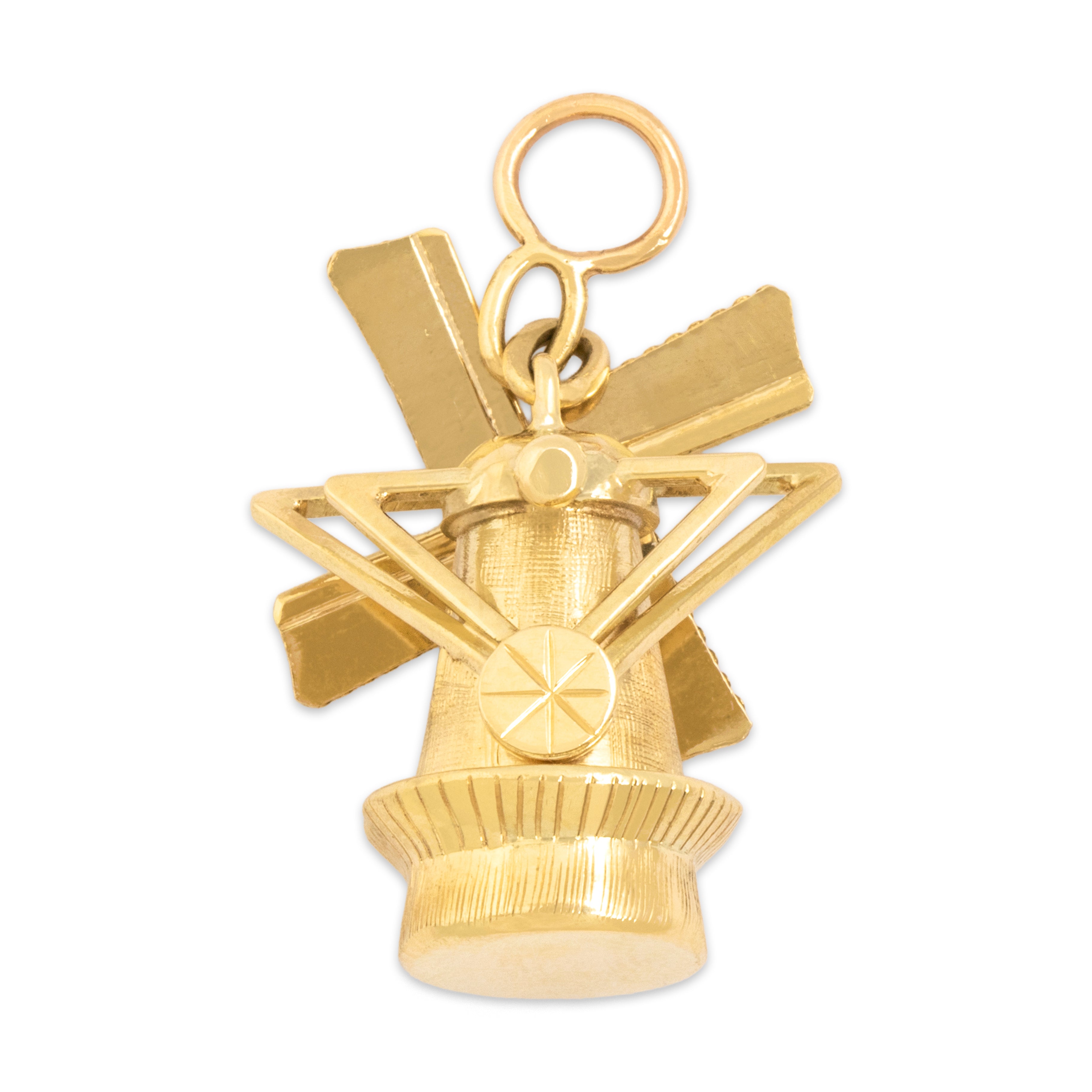 Vintage 14k Yellow Gold Articulated Textured Spinning Windmill Charm / Pendant - Back view