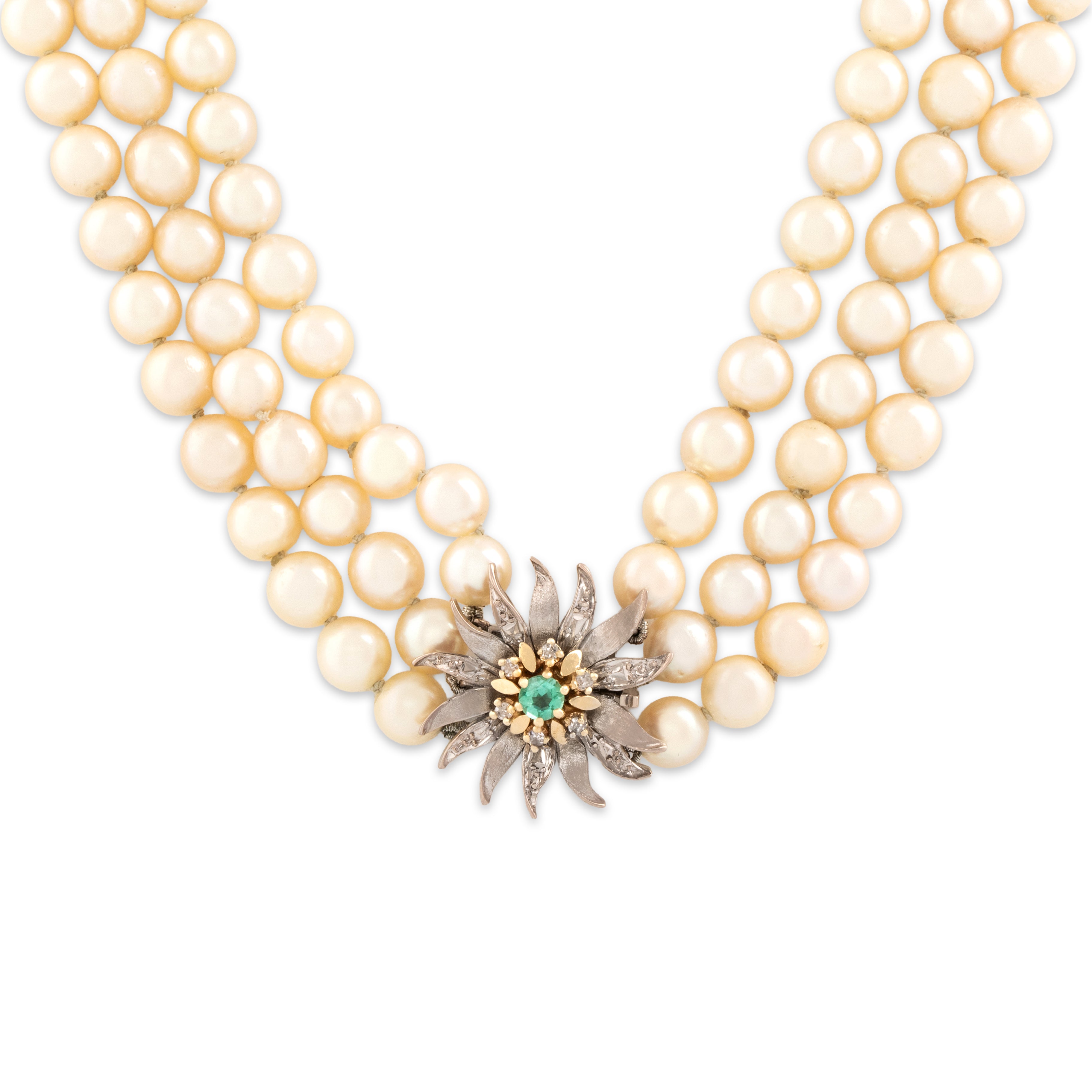 Vintage 18k White & Yellow Gold Pearl Green Beryl Diamond Necklace 17
