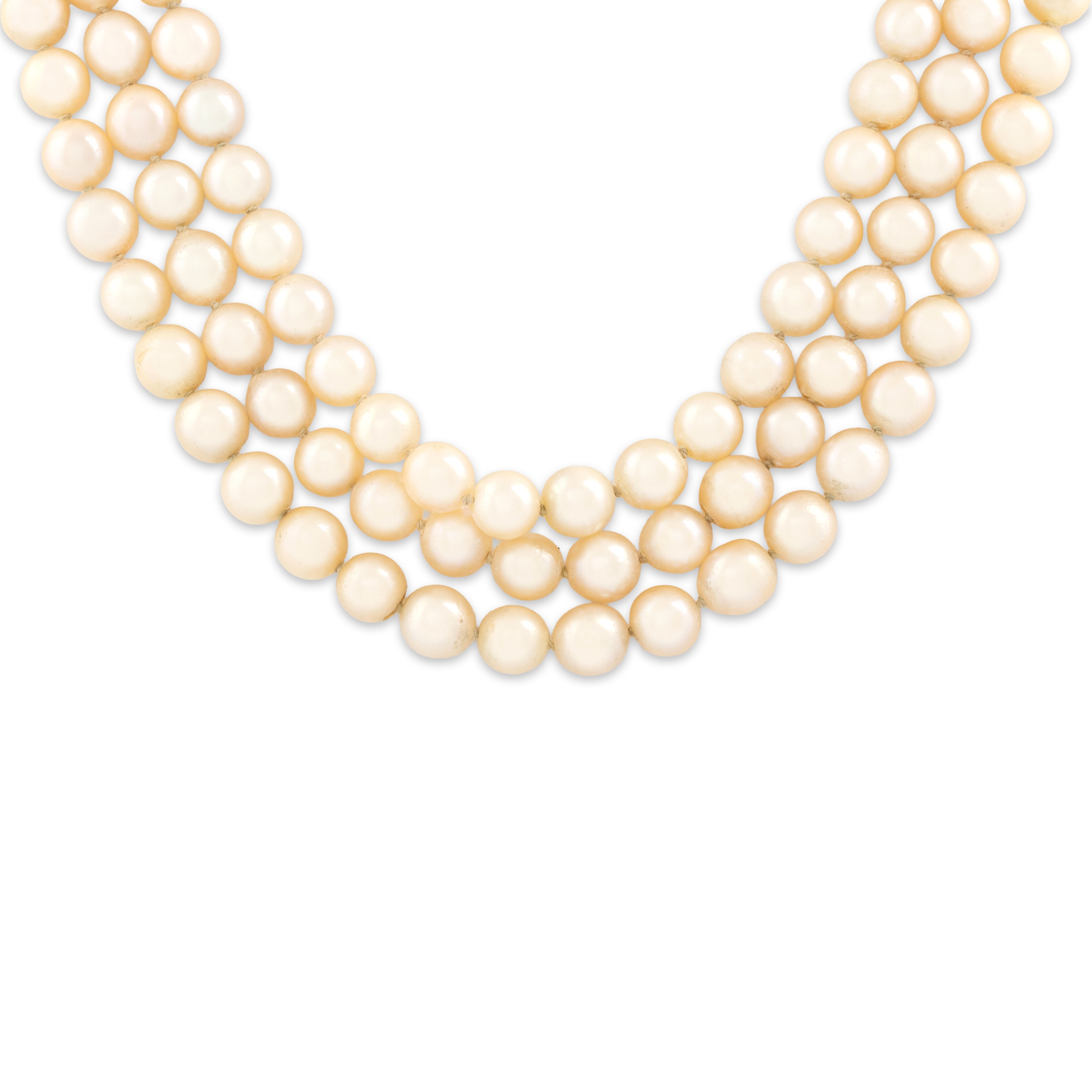 Vintage 18k White & Yellow Gold Pearl Emerald Diamond Incredible Triple Layer Flower Clasp Necklace - detail view #3