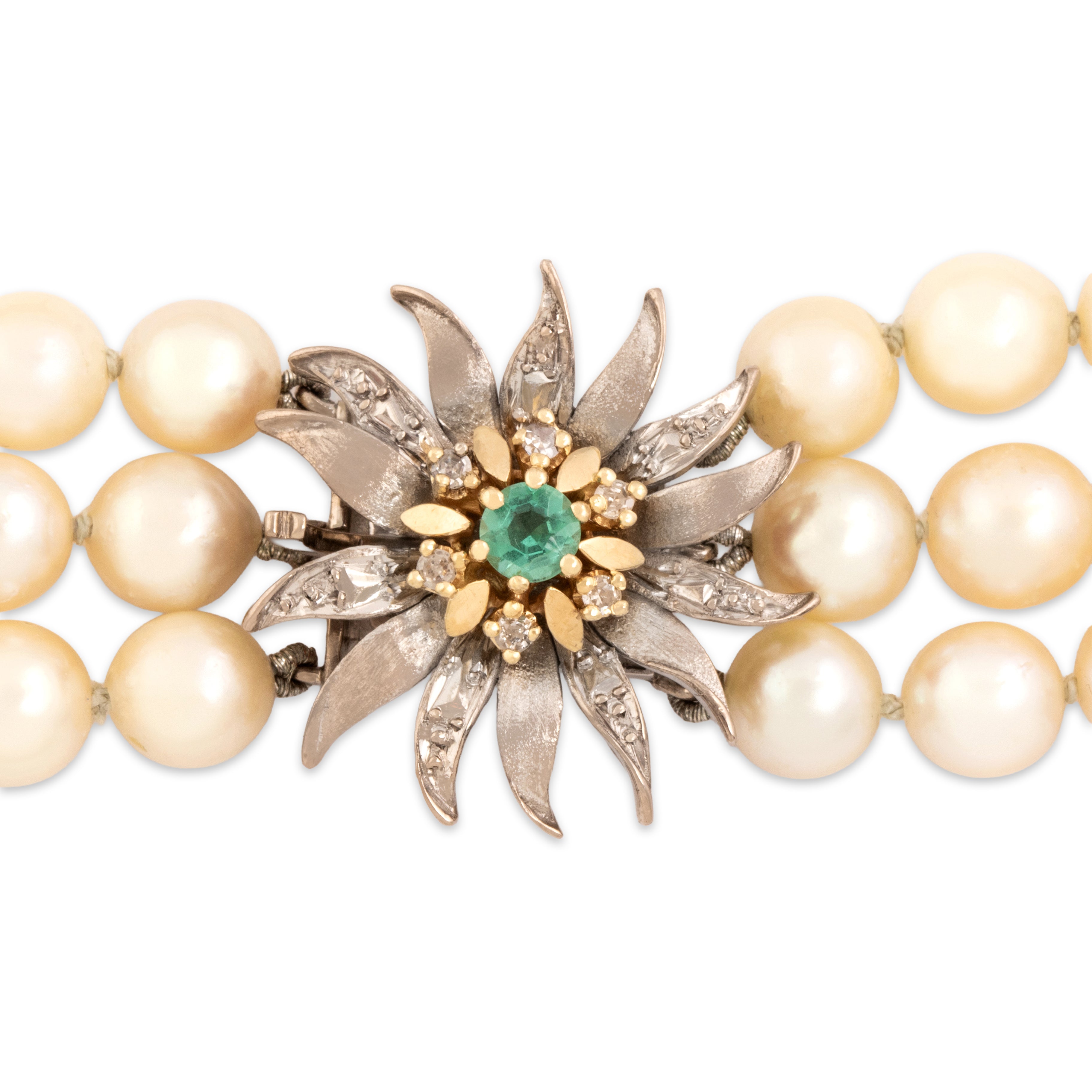 Vintage 18k White & Yellow Gold Pearl Green Beryl Diamond Necklace 17