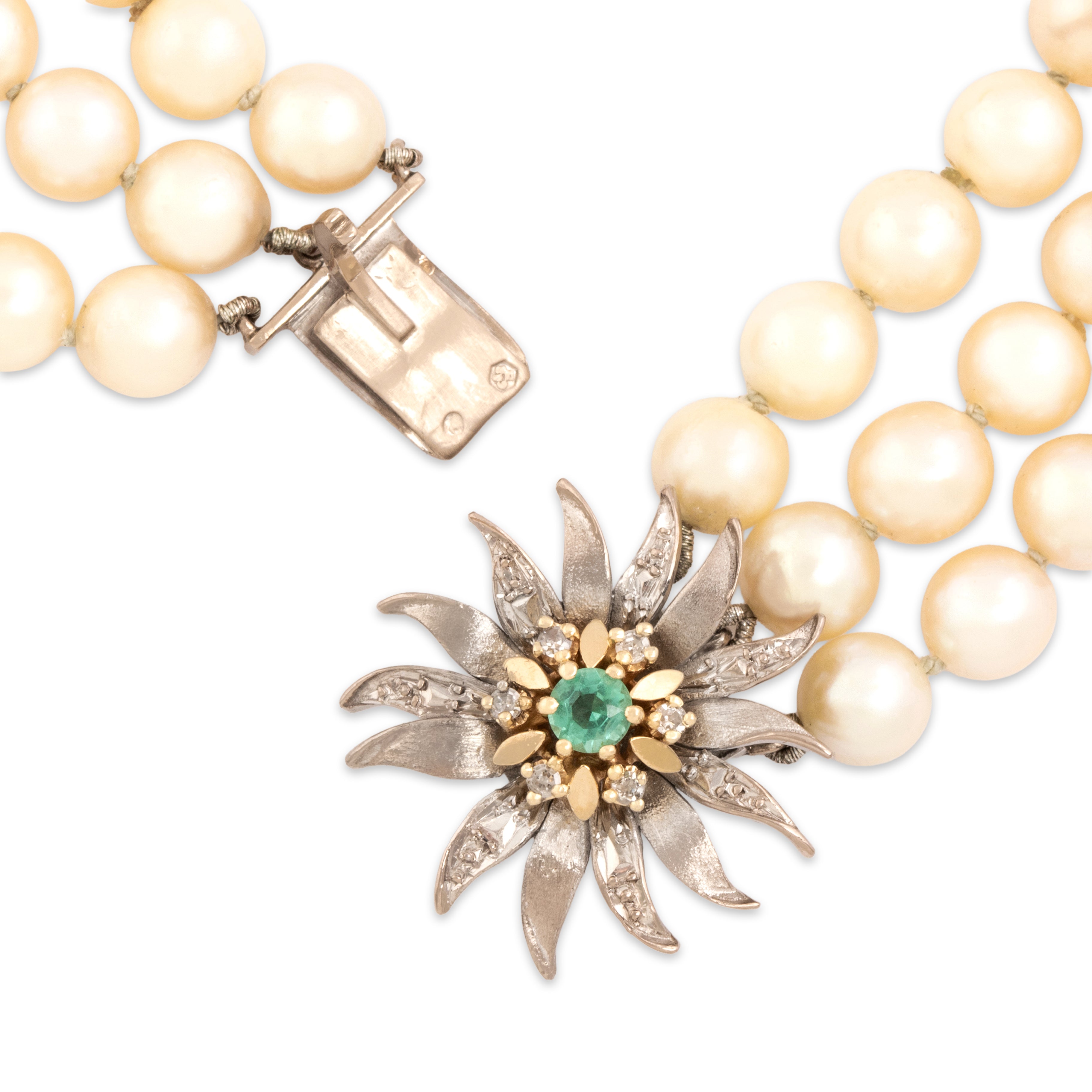 Vintage 18k White & Yellow Gold Pearl Green Beryl Diamond Necklace 17