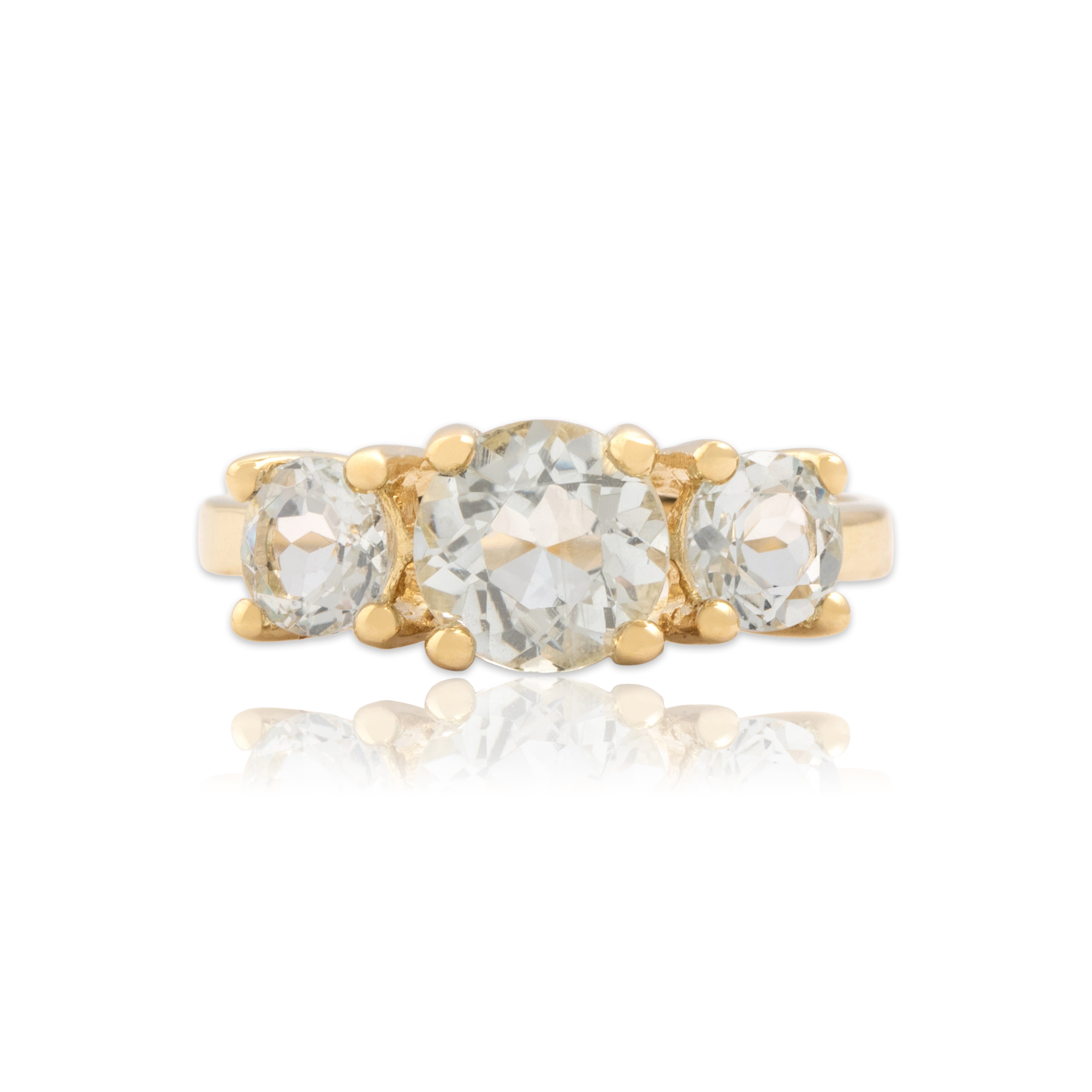 Vintage 14k Yellow Gold 1.74cttw Aquamarine Bright Icy Trio Ring - Close-up view