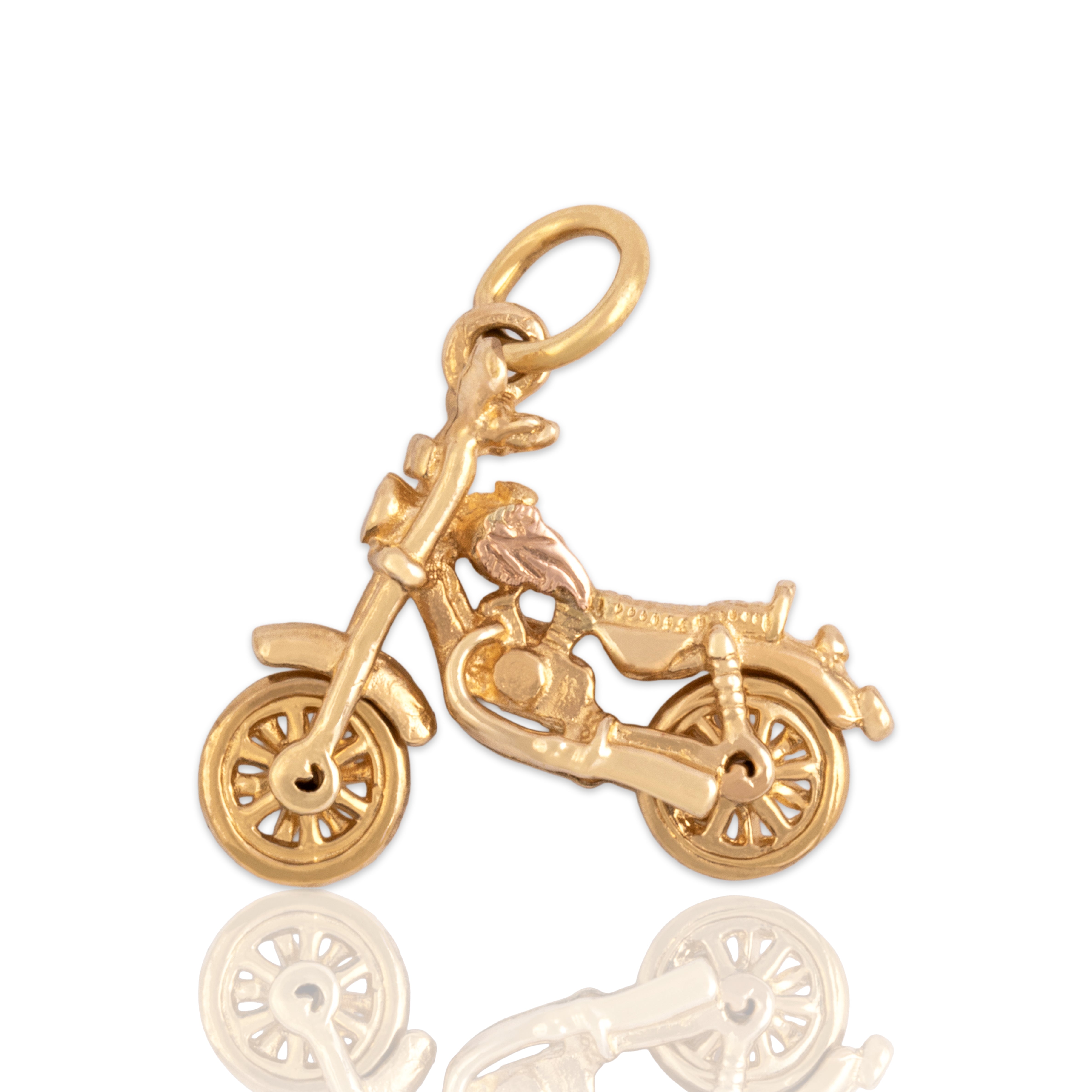 Vintage 12k Yellow Gold Cruising Articulated Motorcycle Charm / Pendant - Close-up view