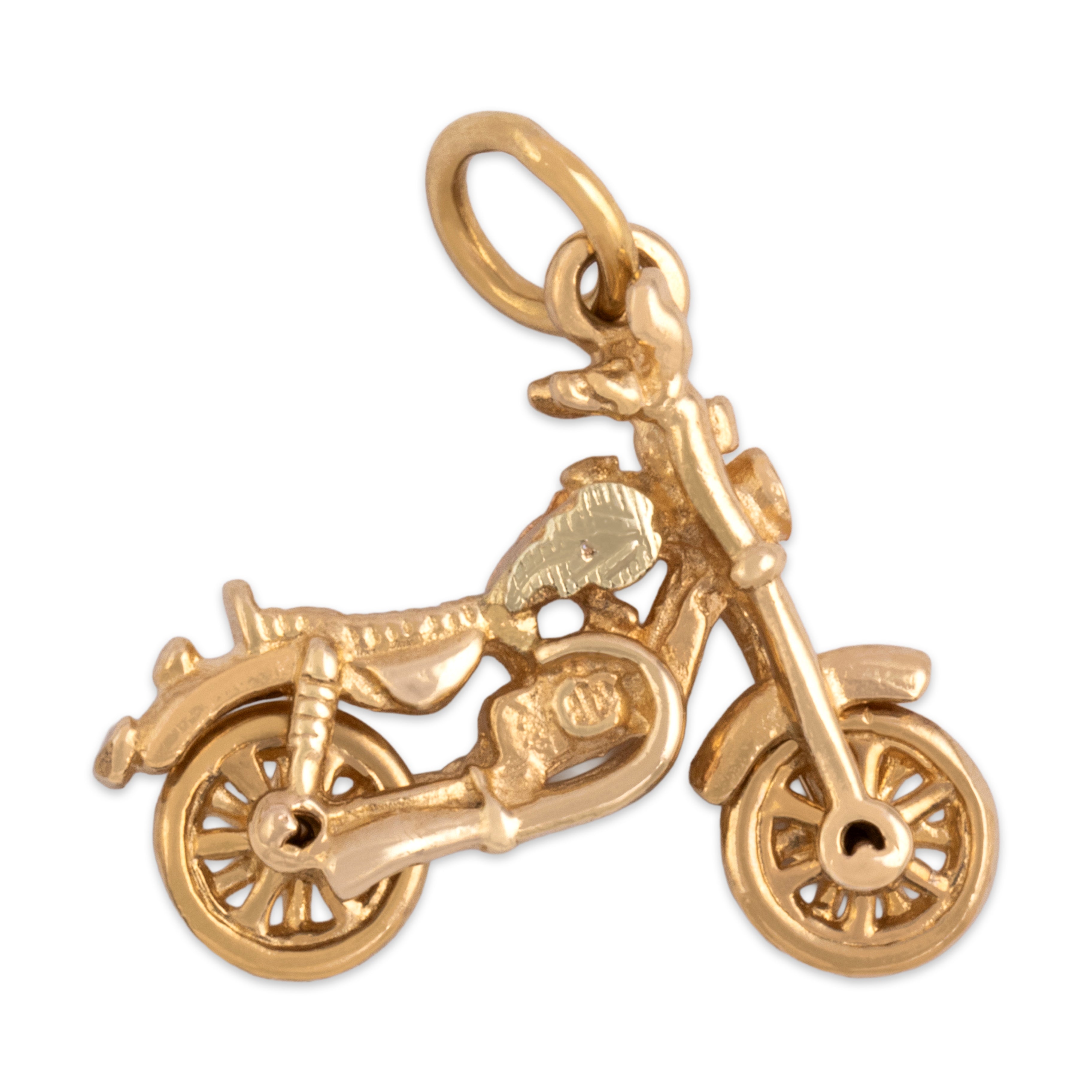 Vintage 12k Yellow Gold Cruising Articulated Motorcycle Charm / Pendant - Overall view
