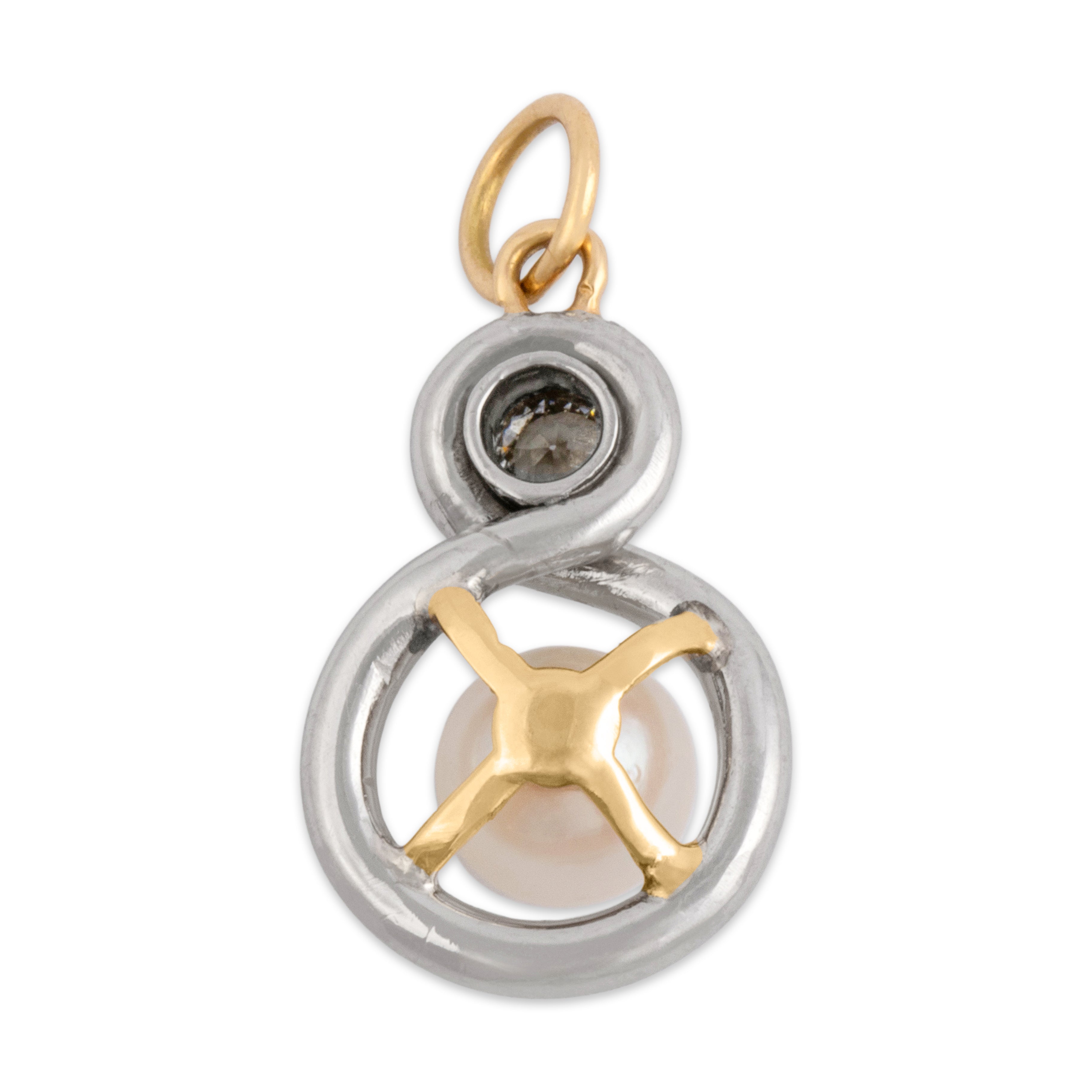 Antique Platinum & 18k Yellow Gold Pearl Old European Cut Diamond Duo Pendant