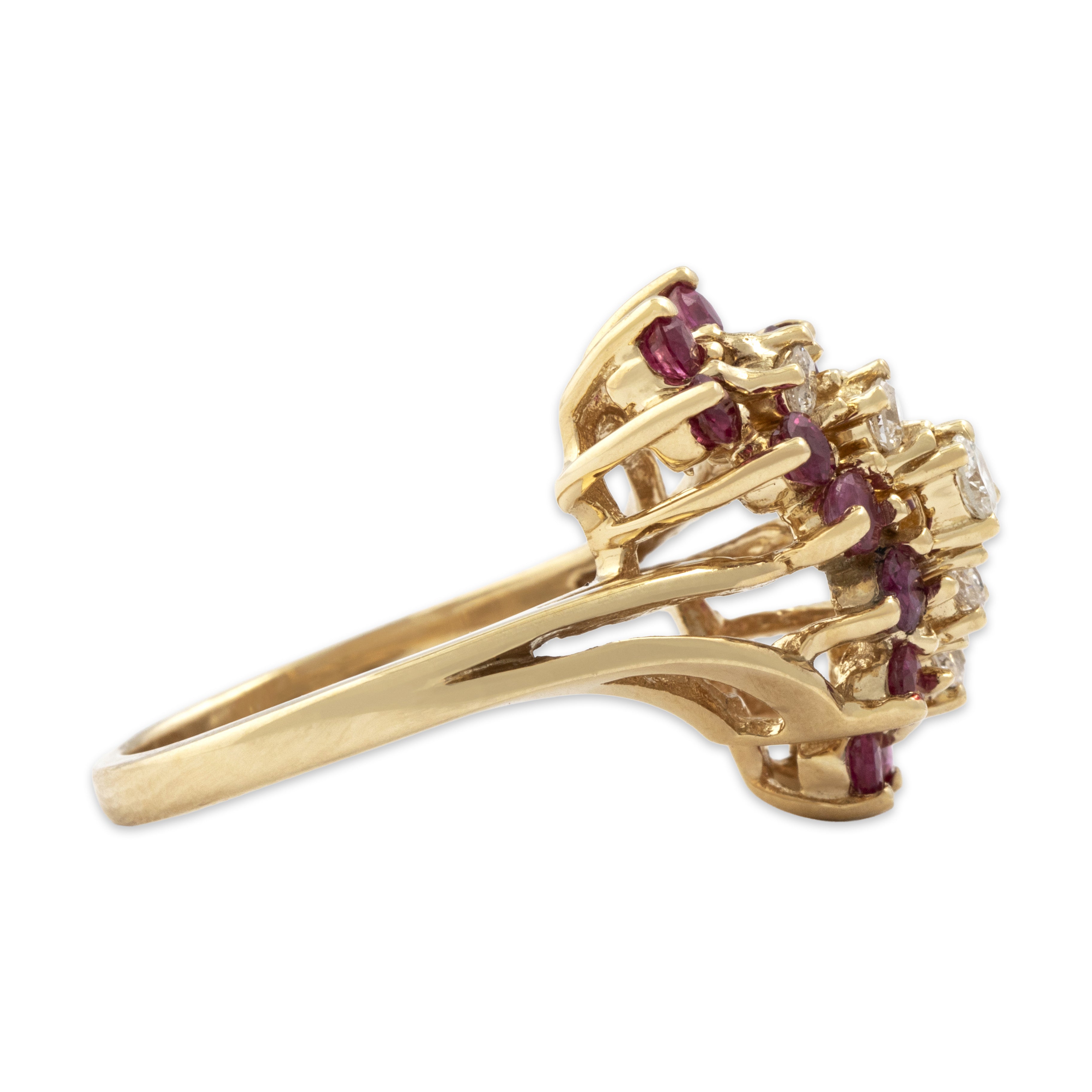 Vintage 14k Yellow Gold .85cttw Ruby Diamond Arched Line Statement Ring - Side view