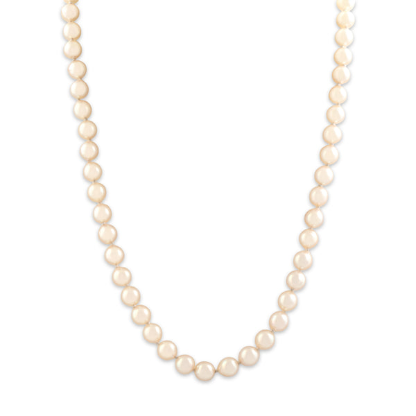 Vintage 14k Yellow Gold Pearl Luminous Script Clasp Strand Necklace 18.5
