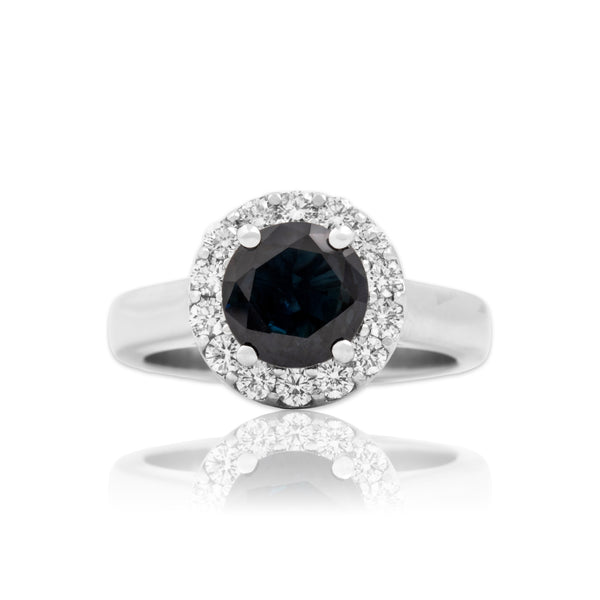 Vintage 14k White Gold 1.58ct Blue Sapphire Diamond Dazzling Round Halo Ring 6.00