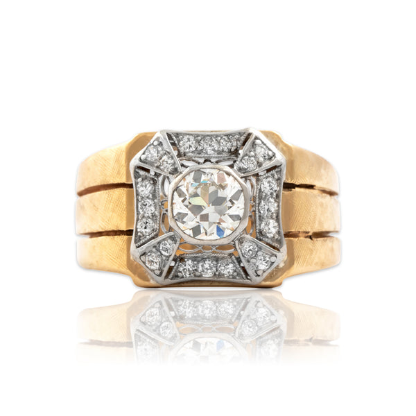 Vintage Heavy 14k Yellow Gold & Platinum .92cttw Old European Diamond Ring 7.50