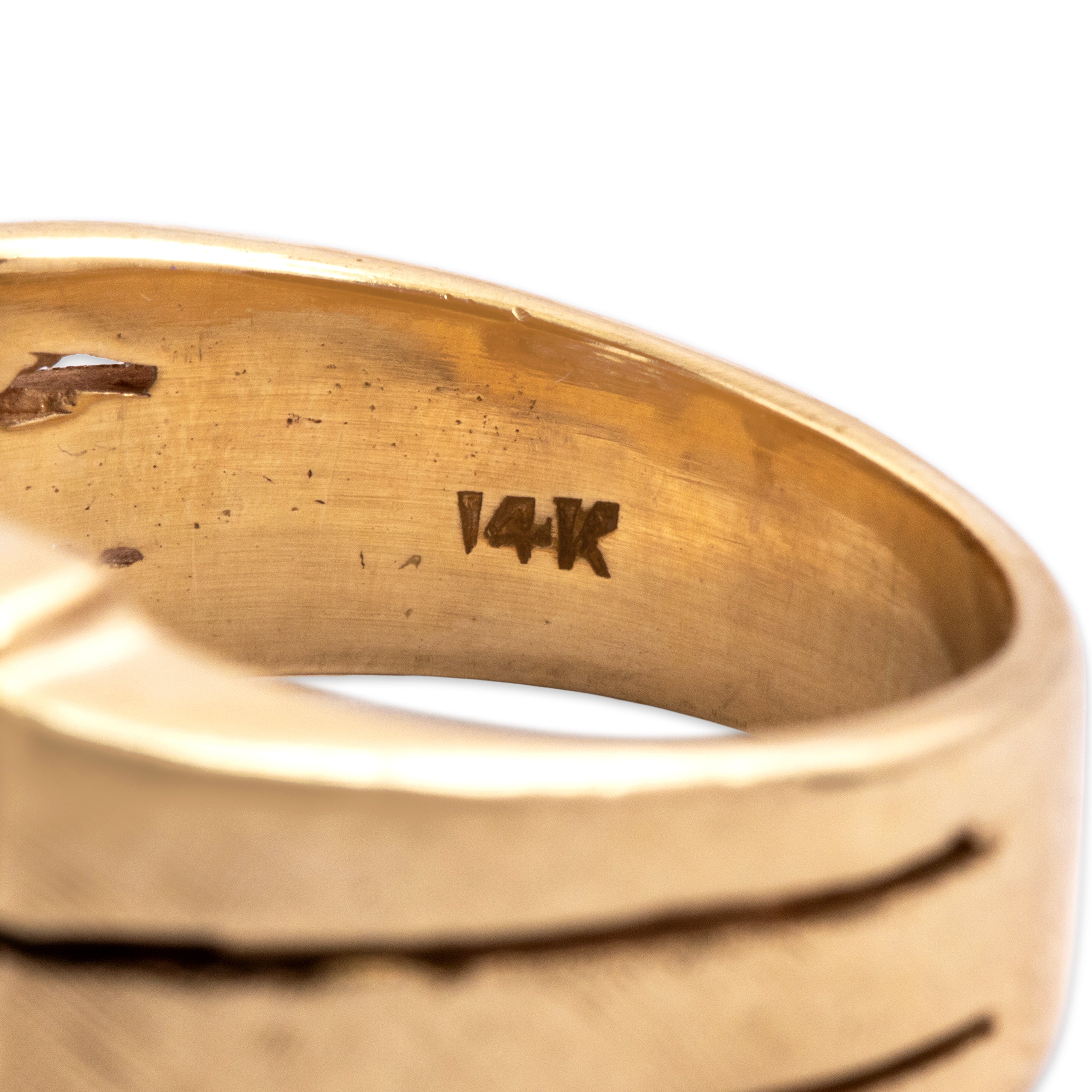 Vintage Heavy 14k Yellow Gold & Platinum .92cttw Diamond Bold Etched Shoulder Ring -Hallmark view