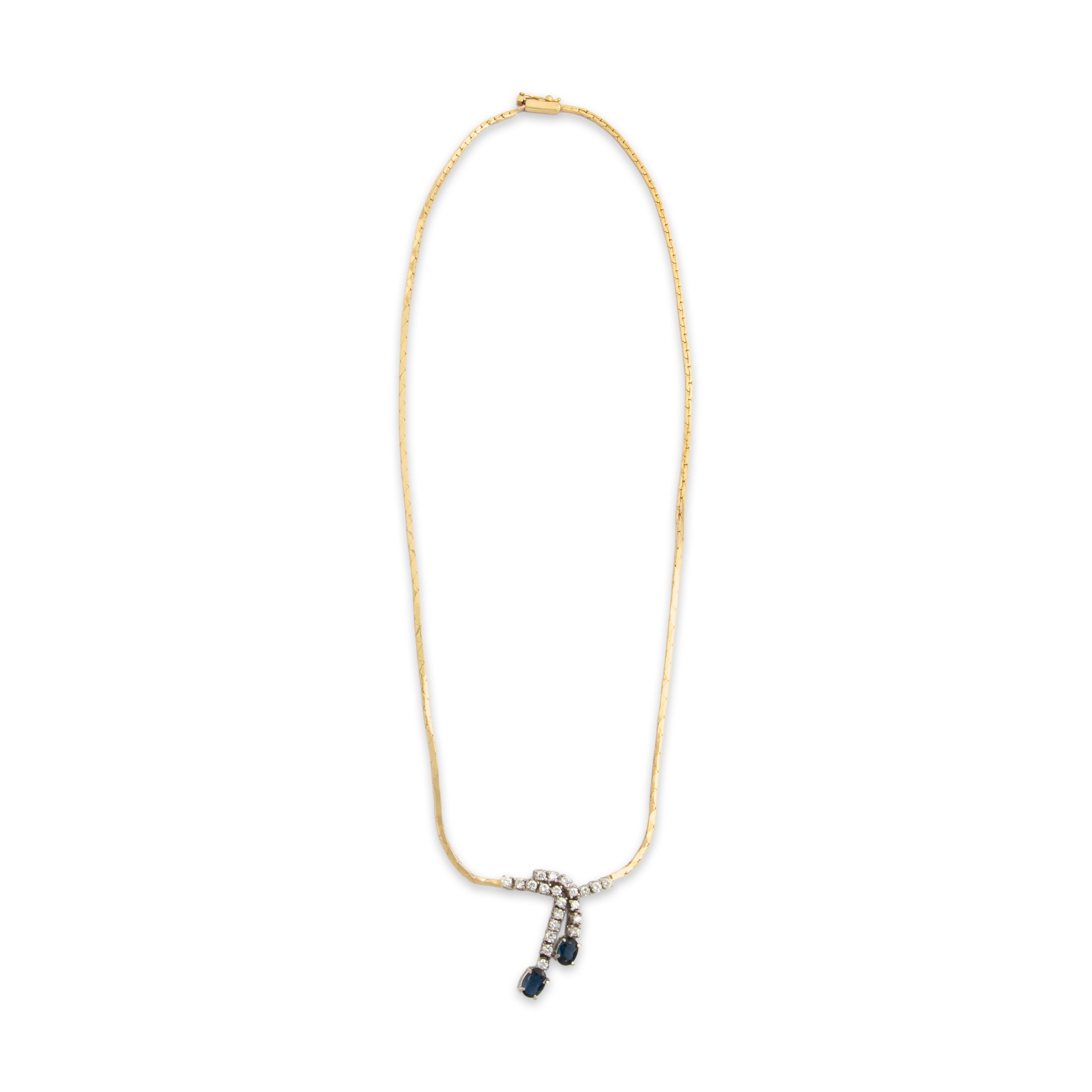 Vintage 14k Yellow & White Gold Blue Sapphire Diamond Elegant Drop Necklace 16.5