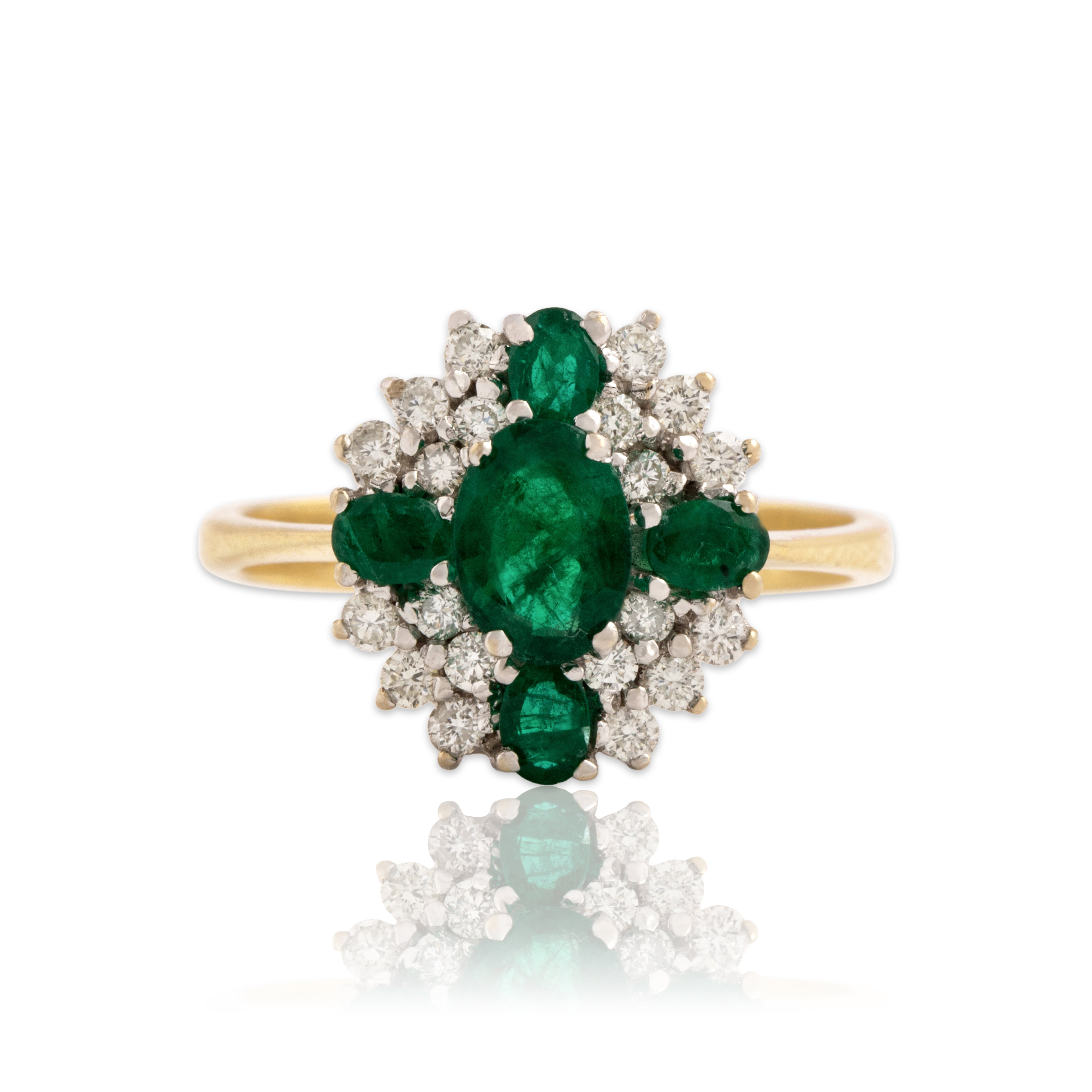 Vintage 18k Yellow & White Gold 1.22cttw Emerald Diamond Cluster Ring 7.25
