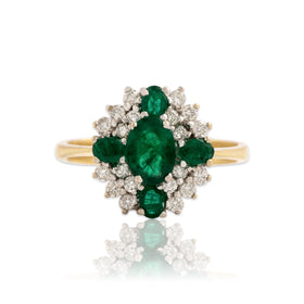 Vintage 18k Yellow & White Gold 1.22cttw Emerald Diamond Cluster Ring 7.25