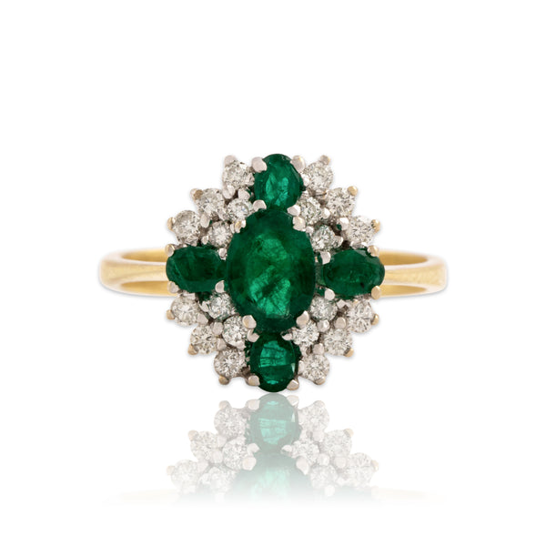 Vintage 18k Yellow & White Gold 1.22cttw Emerald Diamond Cluster Ring 7.25