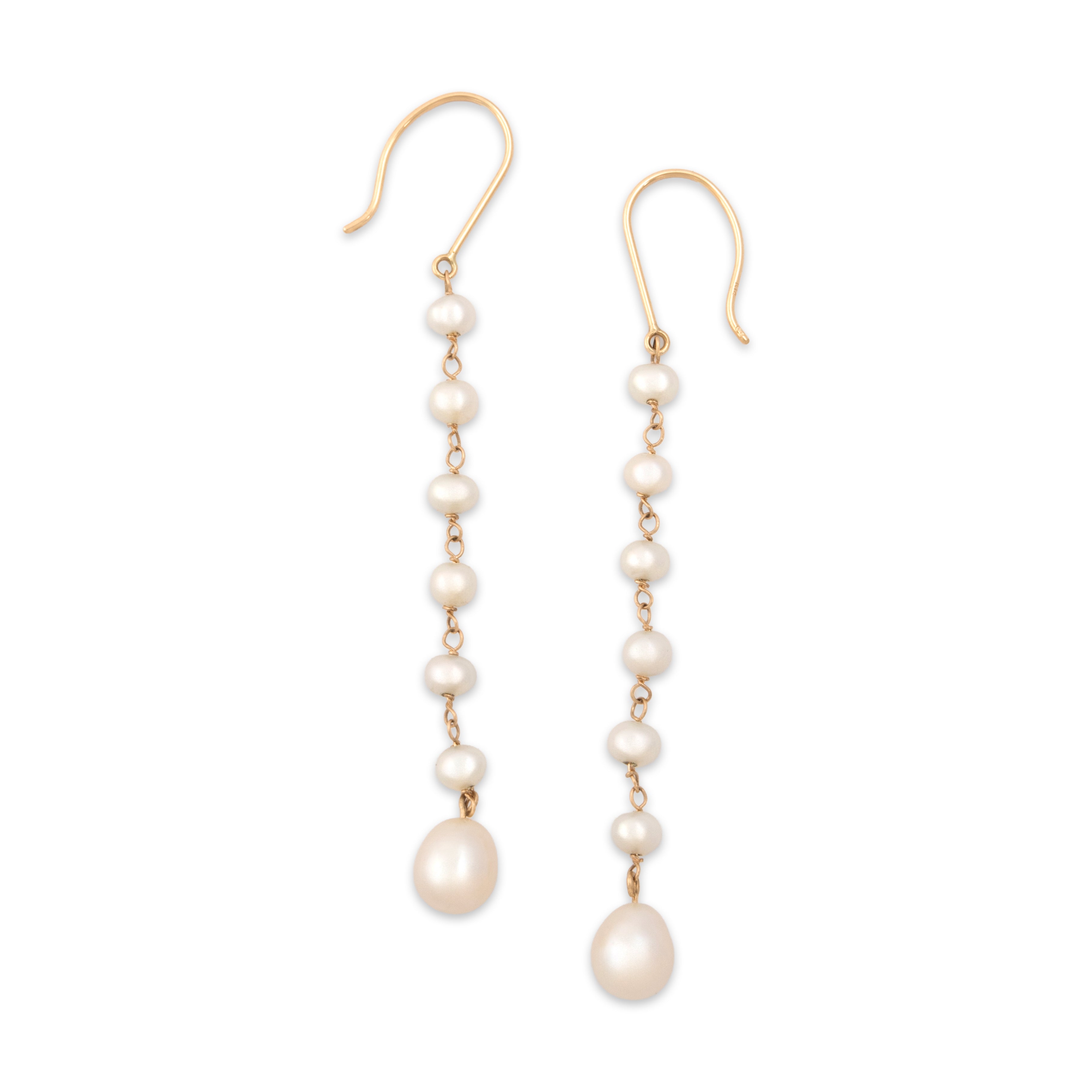 Vintage 14k Yellow Gold Pearl Fabulous Luminous Bubble Dangle Earrings - Overall view
