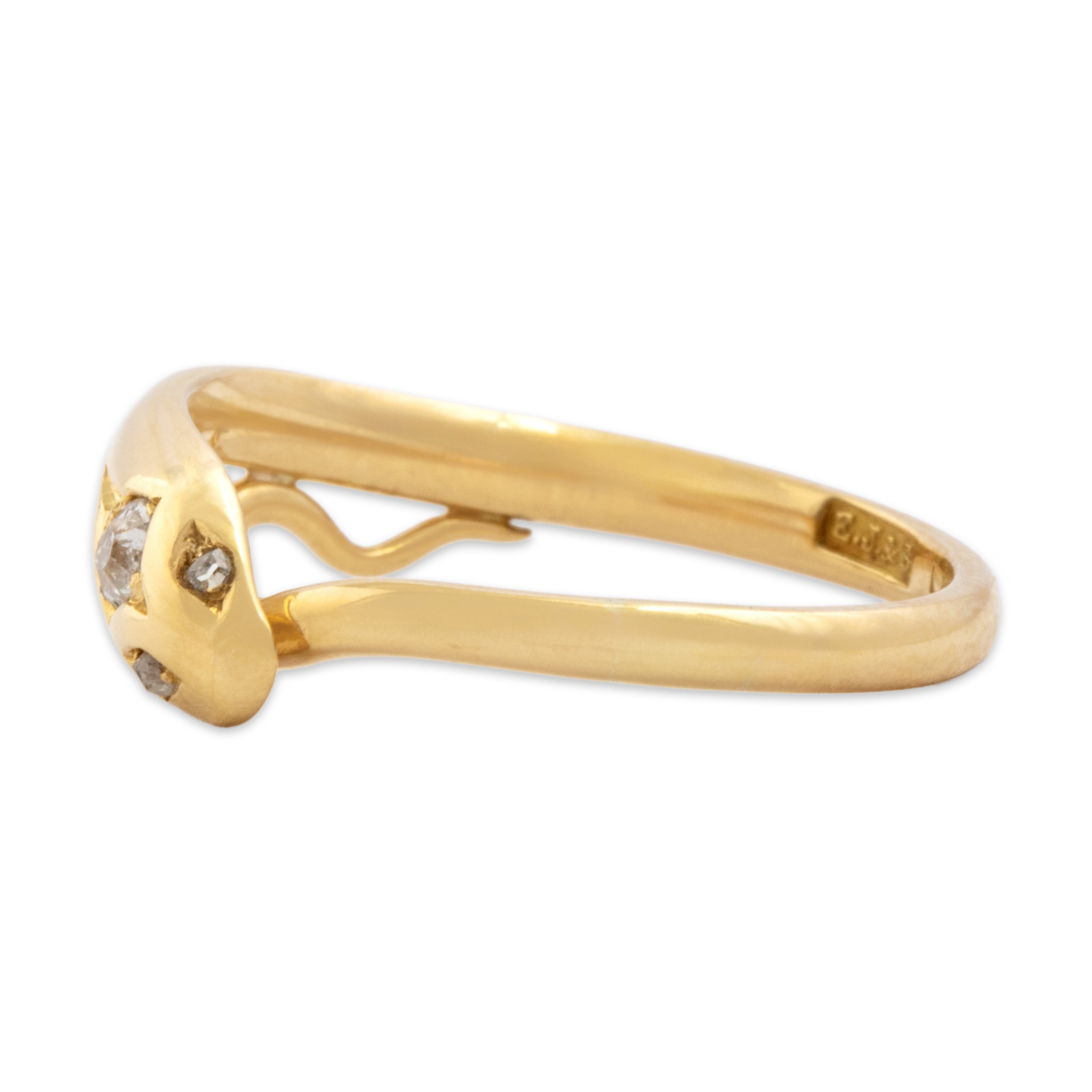 Antique English 18k Rosy Yellow Gold Diamond Wonderful Sparkling Snake Wraparound Ring - Side view