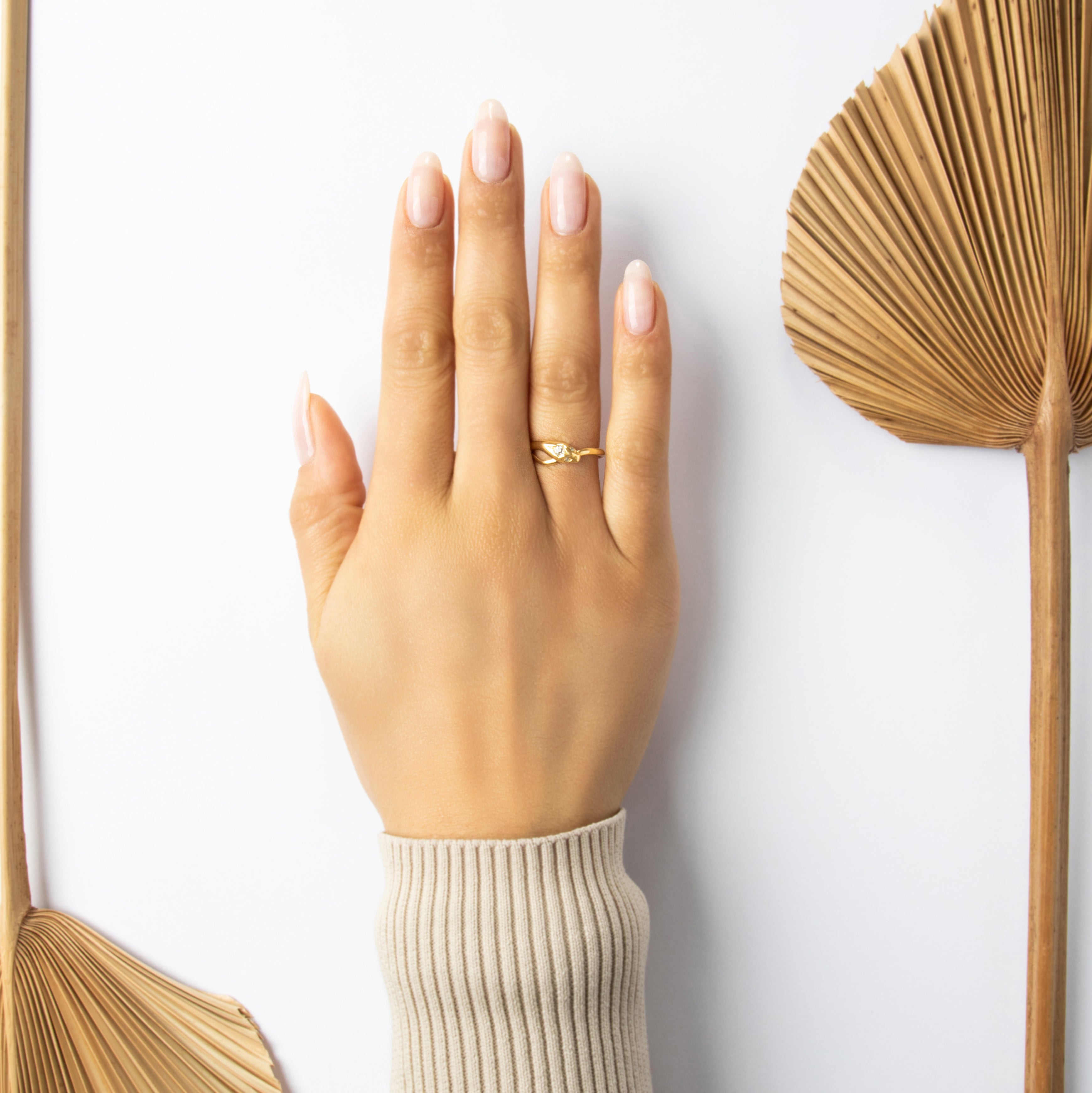 Antique English 18k Rosy Yellow Gold Diamond Wonderful Sparkling Snake Wraparound Ring - On model view