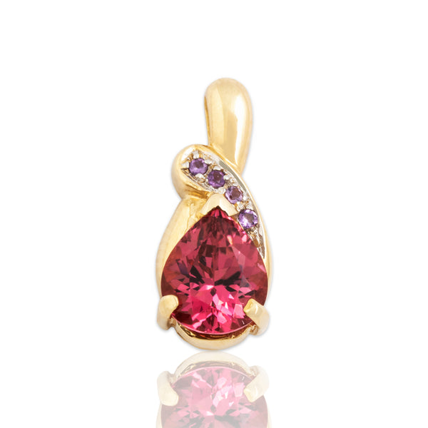 Vintage 14k Yellow Gold 1.73ct Pink Tourmaline Amethyst Pear Pendant